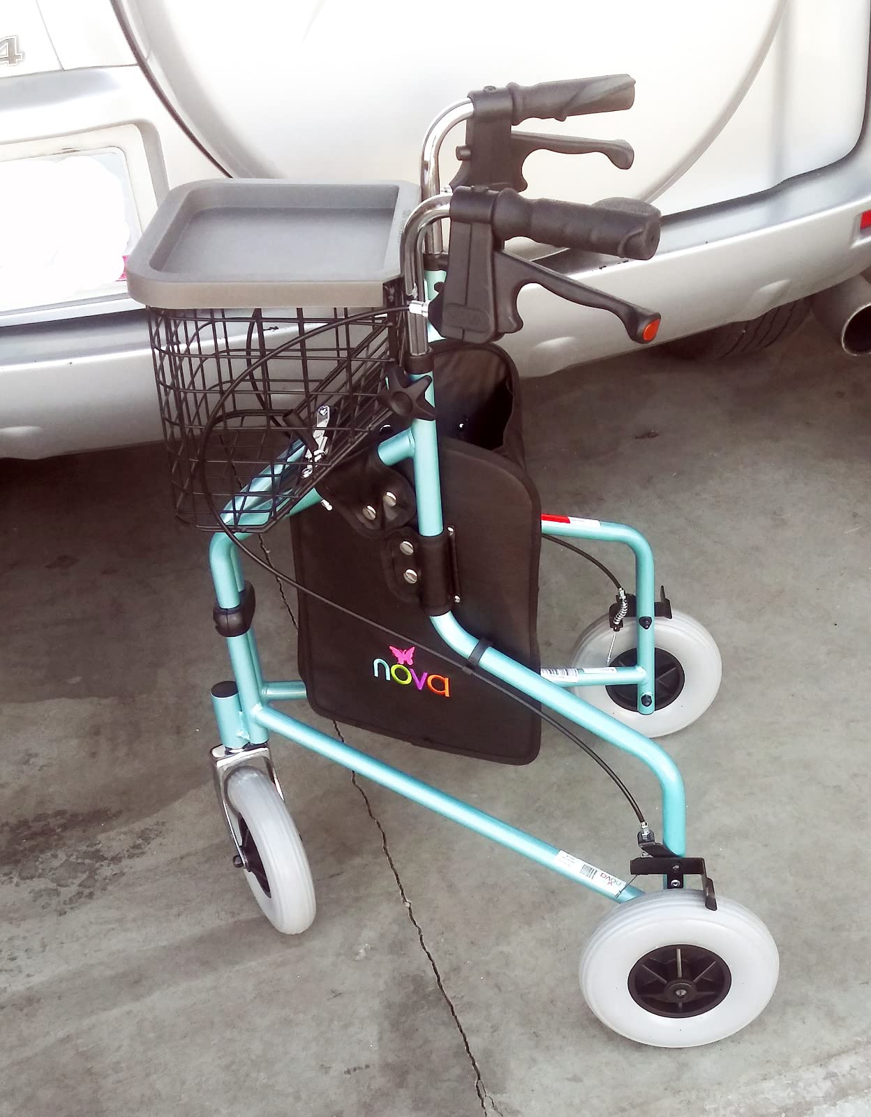 NOVA Traveler Folding 3-Wheel Walker with Tray, Basket, Pouch & Cup Holder, Lightweight Mobility Aid for Seniors & Adults, 8” All-Terrain Wheels for Tight Spaces & Travel, Sky Blue customer photo 1