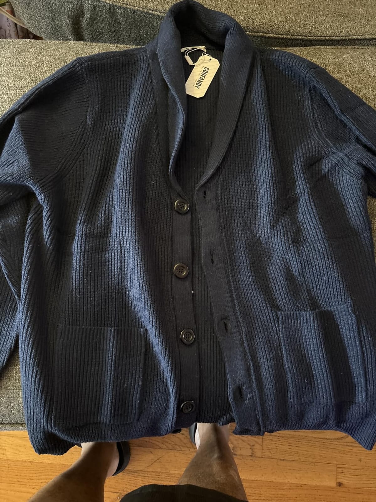 COOFANDY Mens Shawl Collar Cardigan Sweater Button up Sweater with Pockets customer photo 1