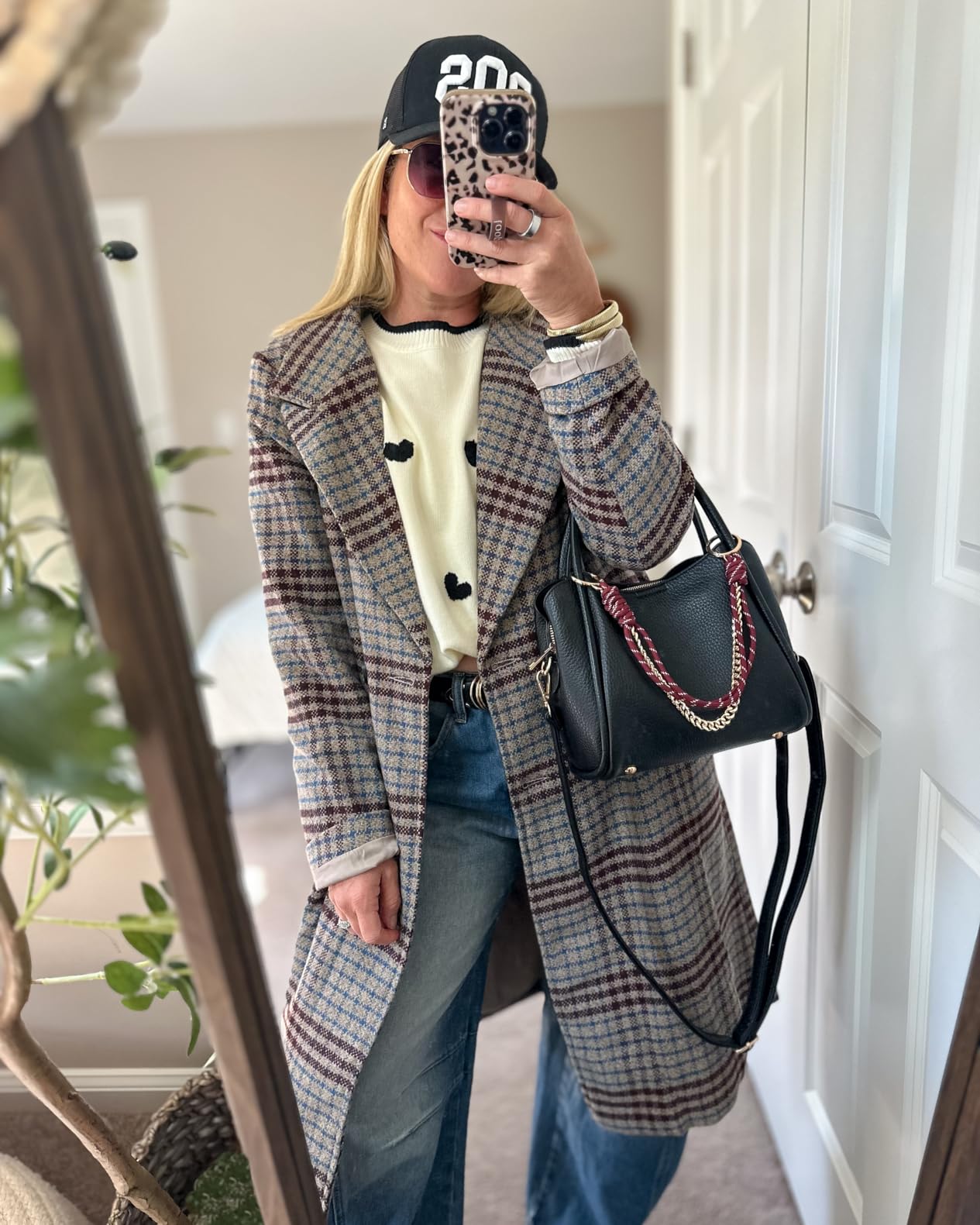 CHARTOU Women's Winter Oversize Lapel Collar Woolen Plaid Double Breasted Long Peacoat Jacket customer photo 1