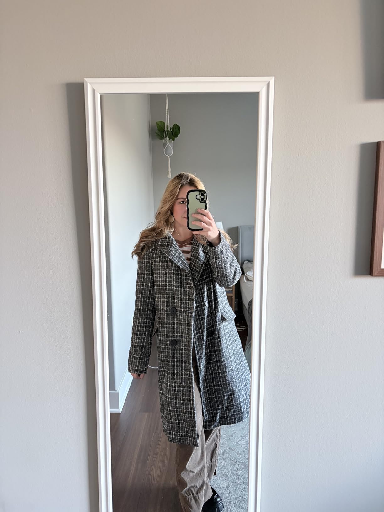 CHARTOU Women's Winter Oversize Lapel Collar Woolen Plaid Double Breasted Long Peacoat Jacket customer photo 2