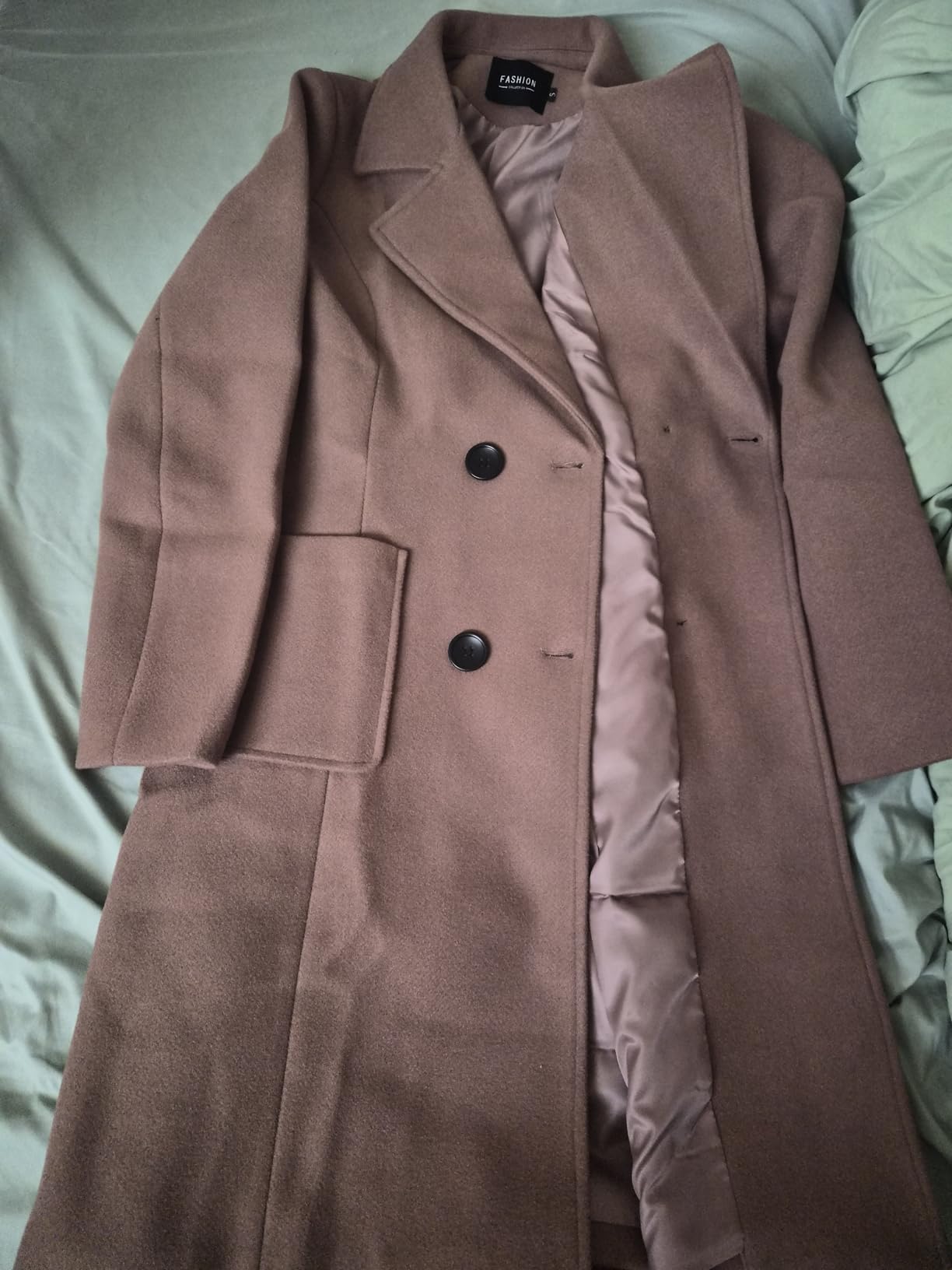 chouyatou Women Elegant Notched Collar Double Breasted Wool Blend Over Coat customer photo 1