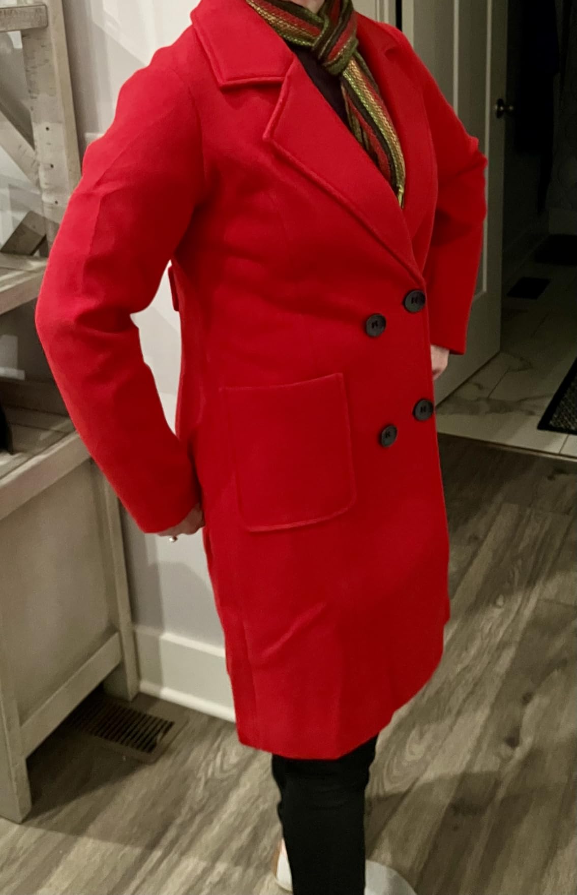 chouyatou Women Elegant Notched Collar Double Breasted Wool Blend Over Coat customer photo 2