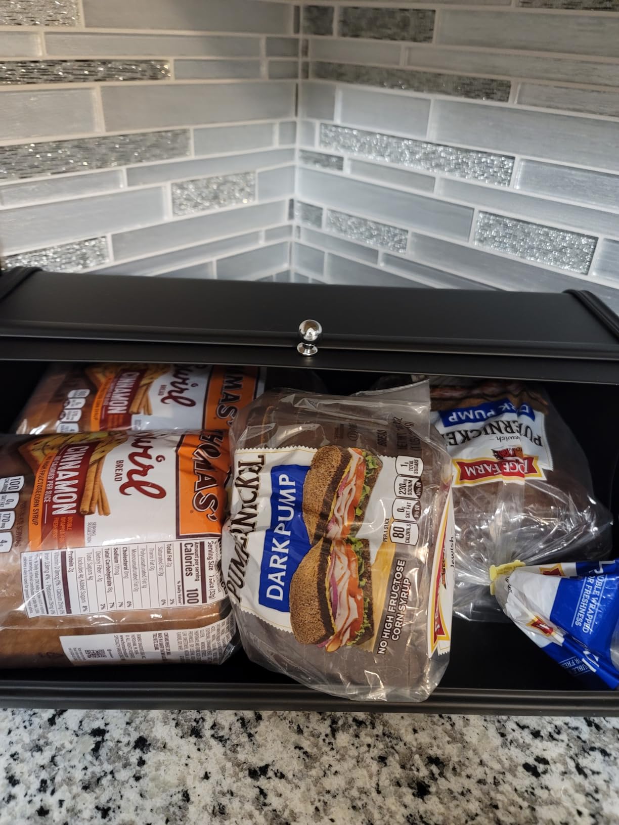 HILFA Stainless Steel Bread Box with Roll Up Lid, For Easy Kitchen Counter Storage, Bread Bin Holder, 17.5X11.5X7.5 inch, Matte Black For Home and Kitchen customer photo 1