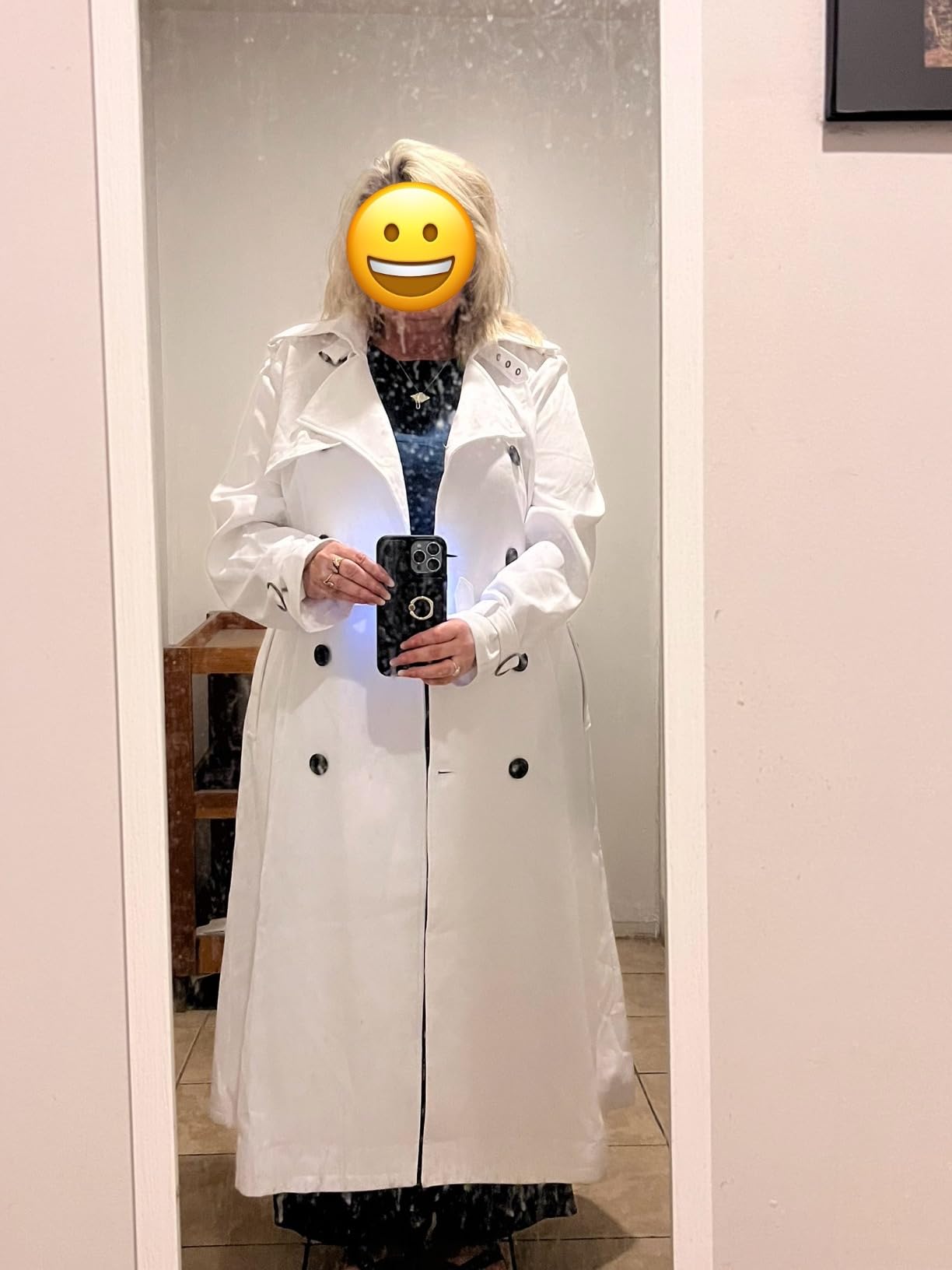 ebossy Women's Double Breasted Duster Trench Coat Slim Long Sleeve Overcoat customer photo 1
