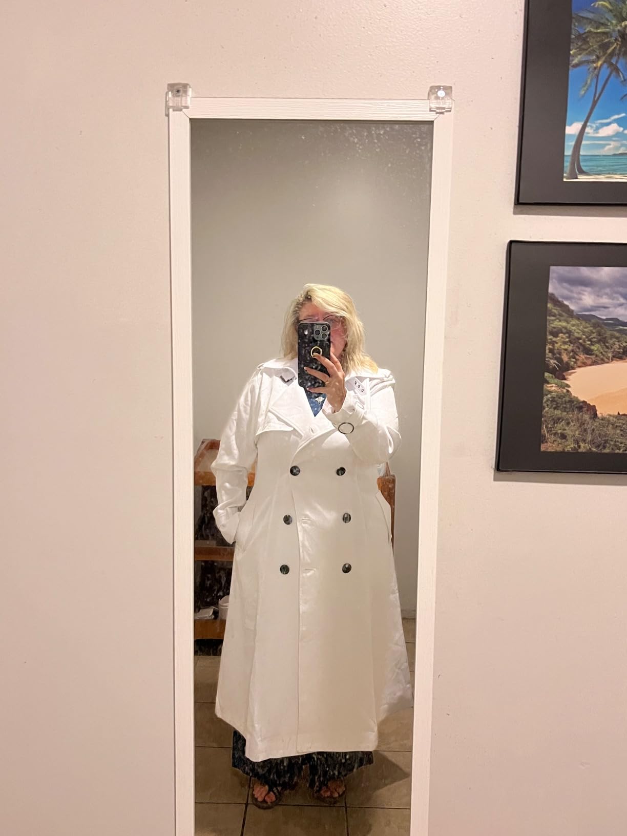 ebossy Women's Double Breasted Duster Trench Coat Slim Long Sleeve Overcoat customer photo 2