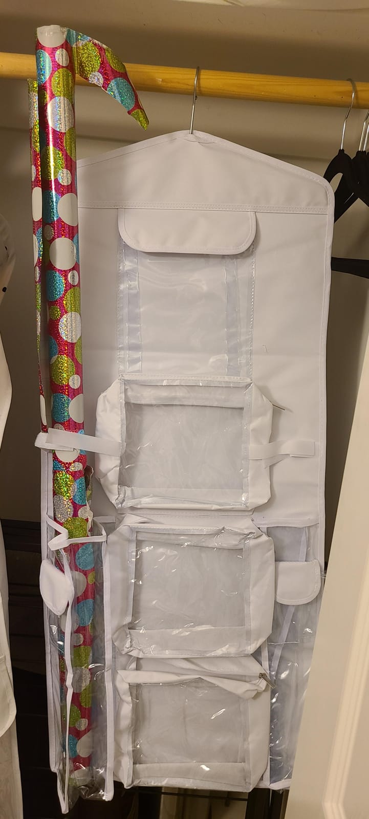SumDirect Double-Sided Gift Wrap Organizer - White Hanging Wrapping Paper Gift Bag Storage Holder Pockets customer photo 2