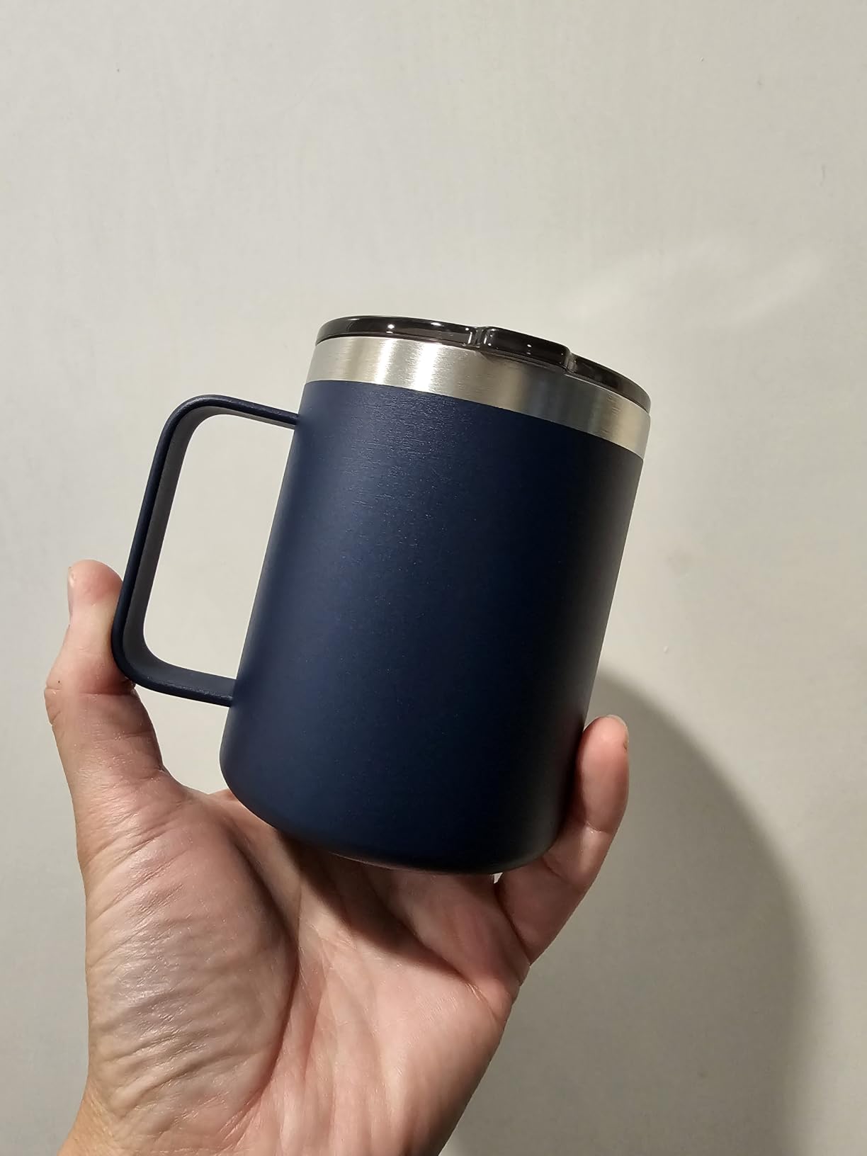12 oz Insulated Travel Coffee Mug with Handle, Navy customer photo 2