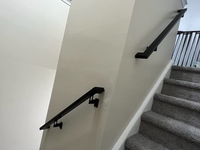 Modern Aluminum Handrail Grab Bar Kit, Adjustable Steel Brackets Included, Returns to Wall, Powder Coated Finish (Black, 10 Foot Handrail Set) customer photo 2