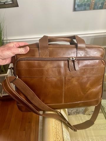 KomalC leather briefcase 16 inch laptop messenger bag satchel for men women customer photo 2