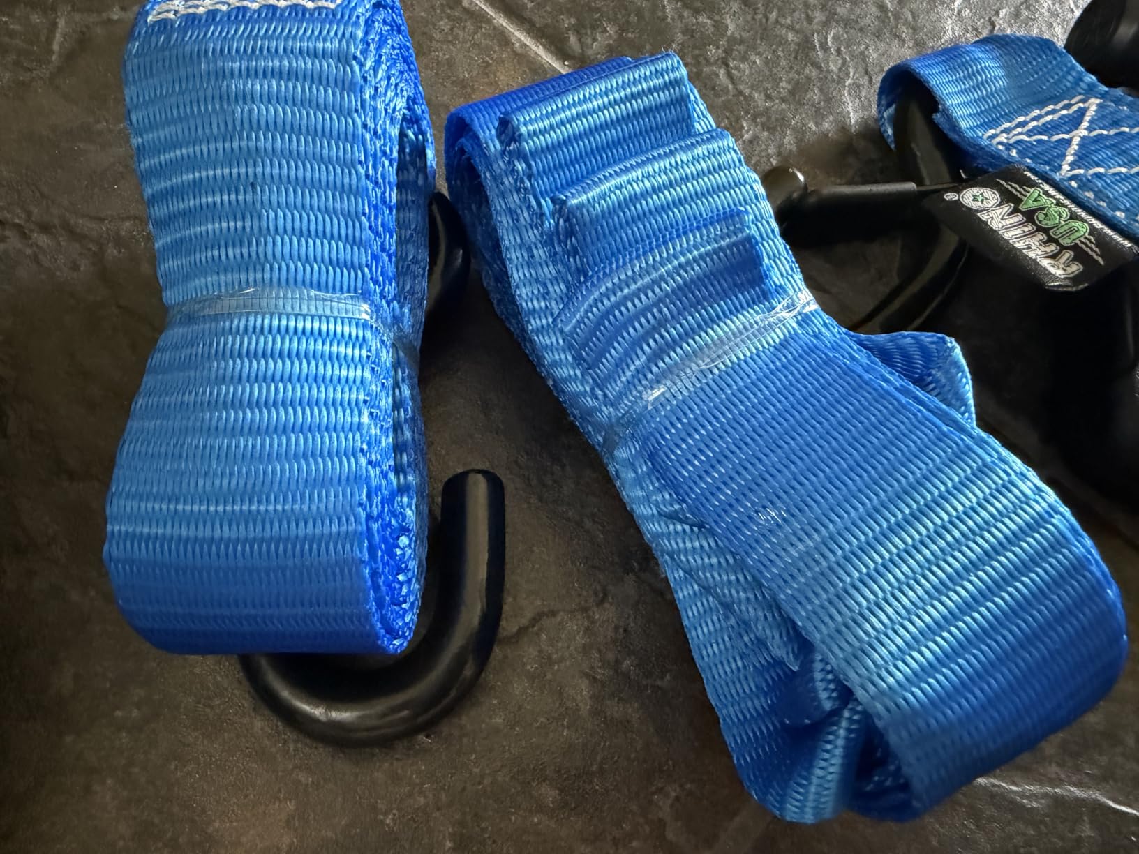 Rhino USA Heavy Duty Ratchet Tie Downs (4-Pack) - 1.6in x 8ft, 5,000lb | 5,000lb Break Strength. Manual Ratchet w/ Safety S Hooks & Soft Loops. For Trucks, ATV, UTV, Motorcycle & Cargo. Gray customer photo 2