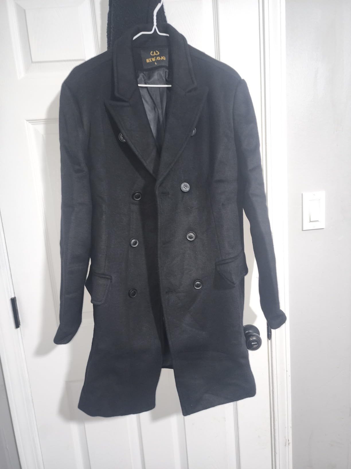Men's Premium Wool Blend Double Breasted Long Pea Coat customer photo 1