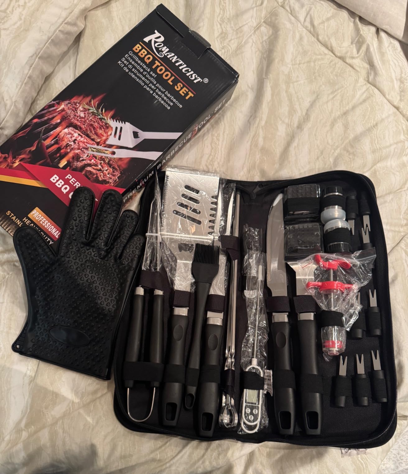 Romanticist 23pcs Stainless Steel BBQ Grill Tools & Accessories Kit, Brown customer photo 2