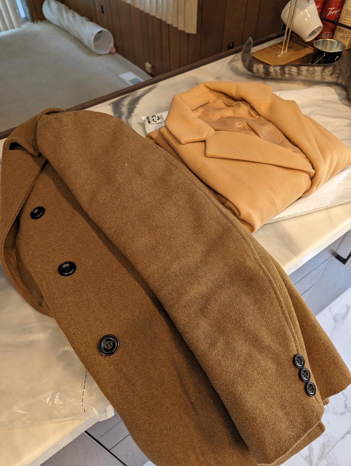 PASLTER Mens Trench Coat Slim Fit Mid Length Pea Coat Winter Overcoat customer photo 2