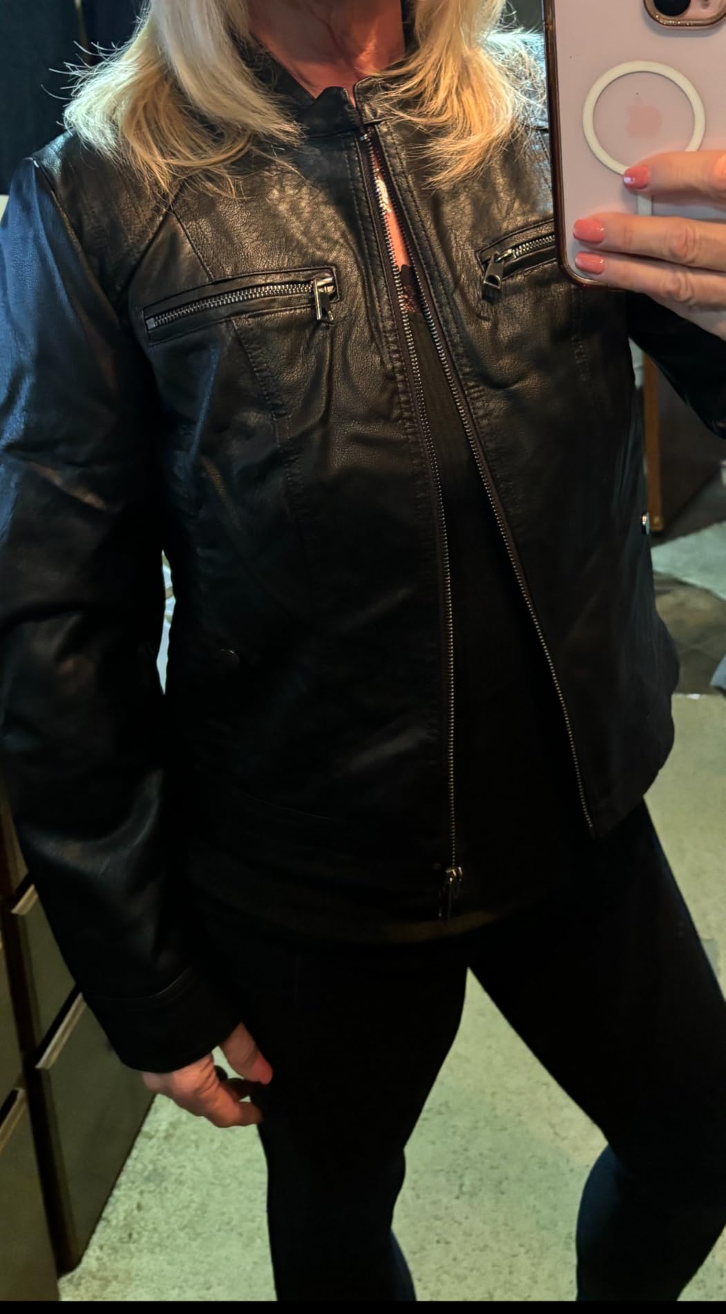 Fahsyee Black Faux Leather Jackets for Women Motorcycle PU Moto Biker Outwear Coat customer photo 2