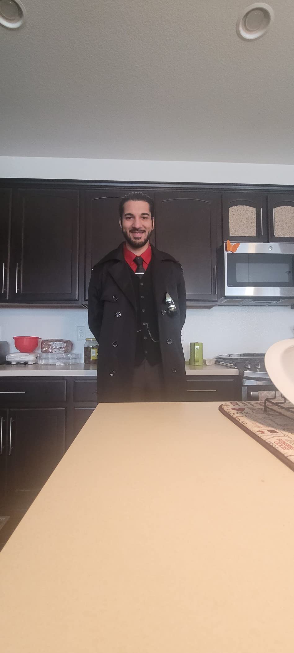 Pantete Men's Double Breasted Trench Coat Oversized Windbreaker Long Jacket customer photo 1