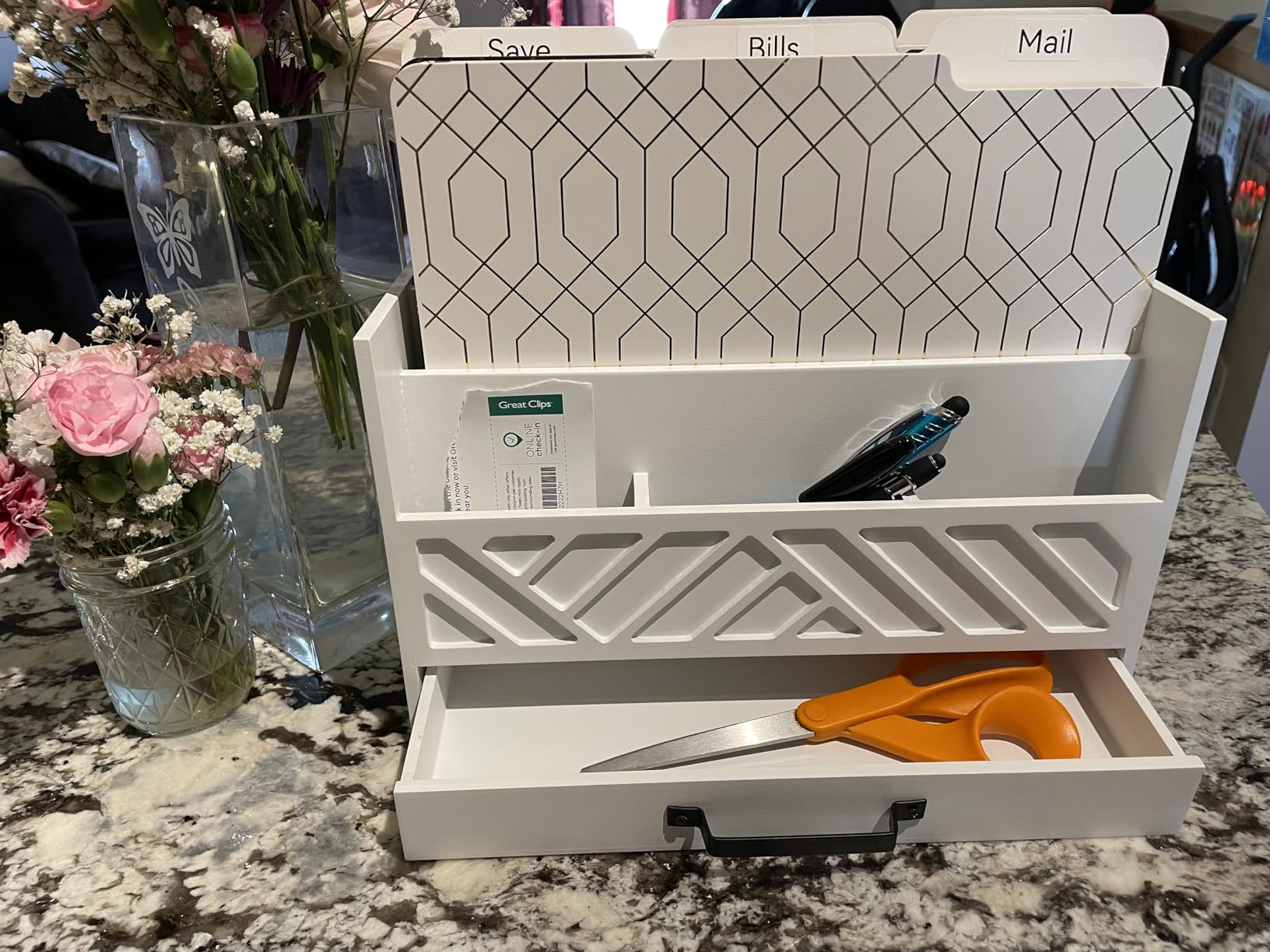 BLU MONACO | Wooden Mail Organizer with Drawer and Compartments | Mail Sorter Organizer Countertop for Desk Entryway | Outgoing Mail Holder Wood Desktop File Storage customer photo 1