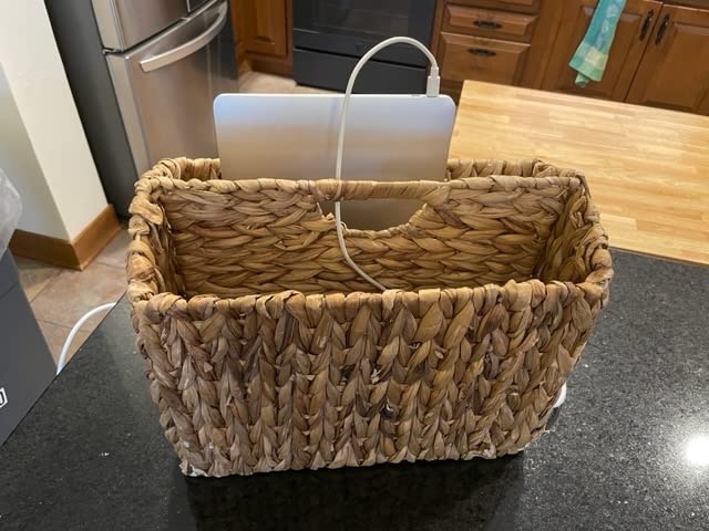 StorageWorks Hand-Woven Divided Magazine Basket, Rattan Magazine Holder, Natural Wicker Magazine Rack for Bathroom, Office, Water Hyacinth, 1 Pack | Magazine Holder Bathroom, Mail Baskets for Counter, Hand-Woven Wicker Baskets, Rattan Magazine Rack for Bathroom, 1 Pack customer photo 2