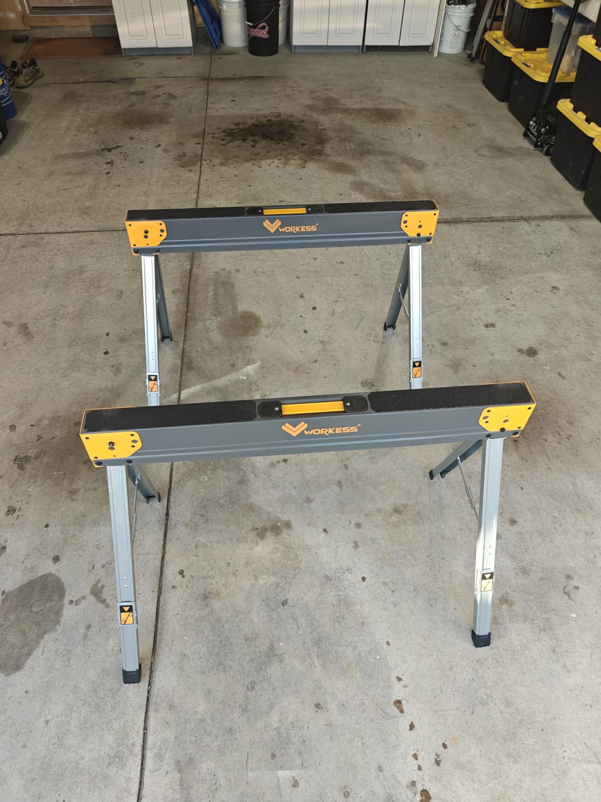 WORKESS Saw Horses 2 Pack Folding, Heavy Duty Sawhorse Table 2600 Lbs Load Capacity with 2x4 Support Legs, Portable Folding and Fast Open Legs and Easy Grip Handle for Woodworking customer photo 1