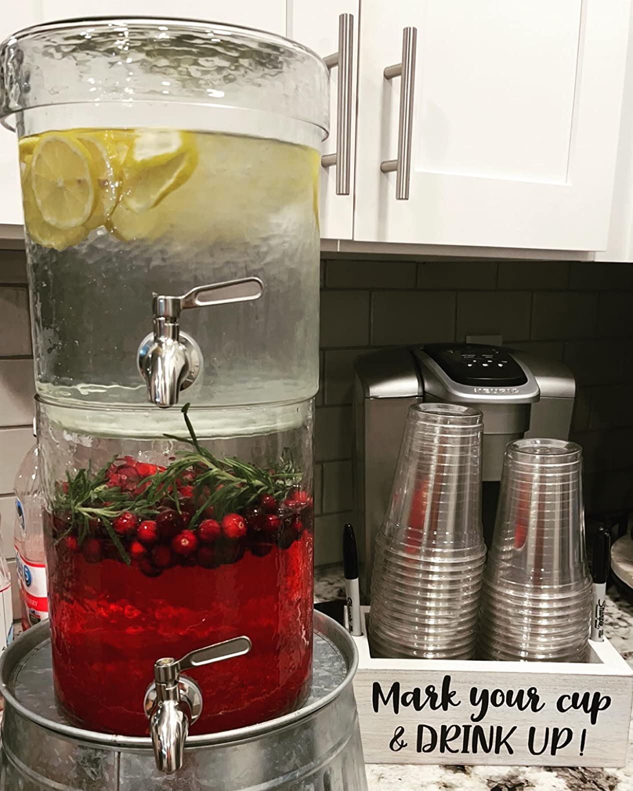 BIRDROCK HOME Stacking Beverage Dispenser with Stainless Steel Spigot and Lid | Hammered Glass Drink Jar for Iced Beverages, Water, Lemonade, Sangria, Tea - 2 Gallon customer photo 1