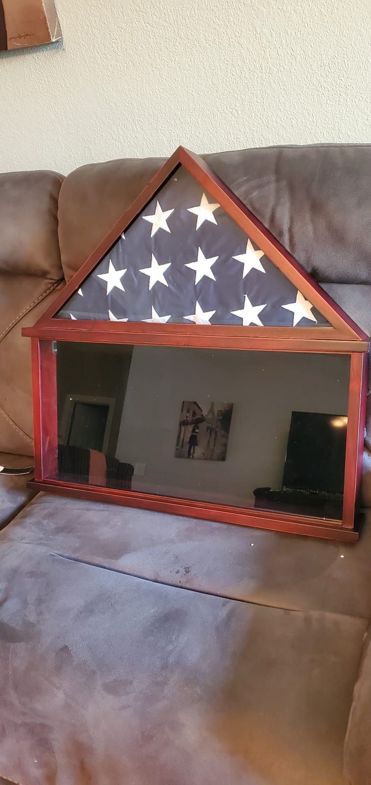 Snail Flag Display Case Large Military Shadow Box for a Folded 5'x9.5' Flag | Solid Wood Military Frame Displaying Veterans Burial Memorial Funeral Flag and Certificate, Badges & Medals, Mahogany Finish customer photo 2