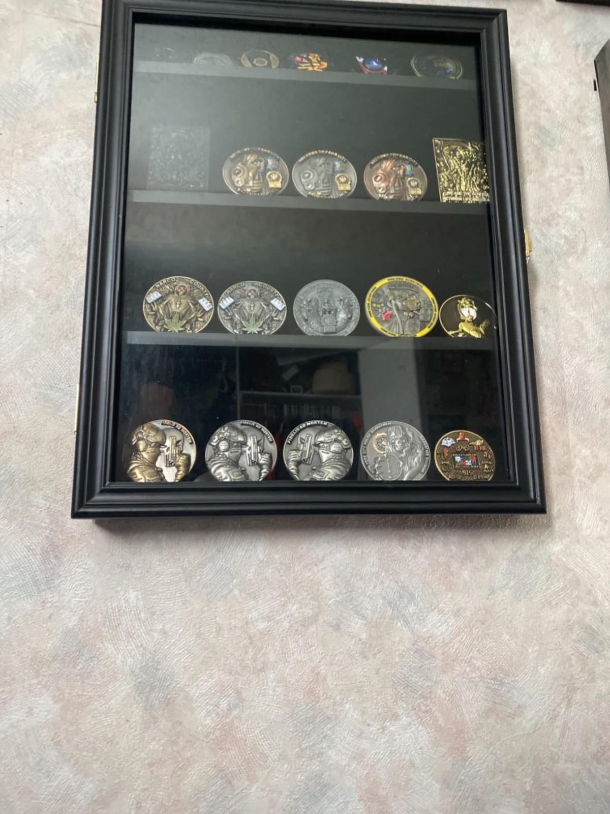 Military Challenge Coin Medals Pins Collector Display Case Lockable Cabinet | Wood Wall Mount Black Shadow Box with Removable Shelves and Pinnable Background for Badges Patches Insignia Ribbons Brooches customer photo 2