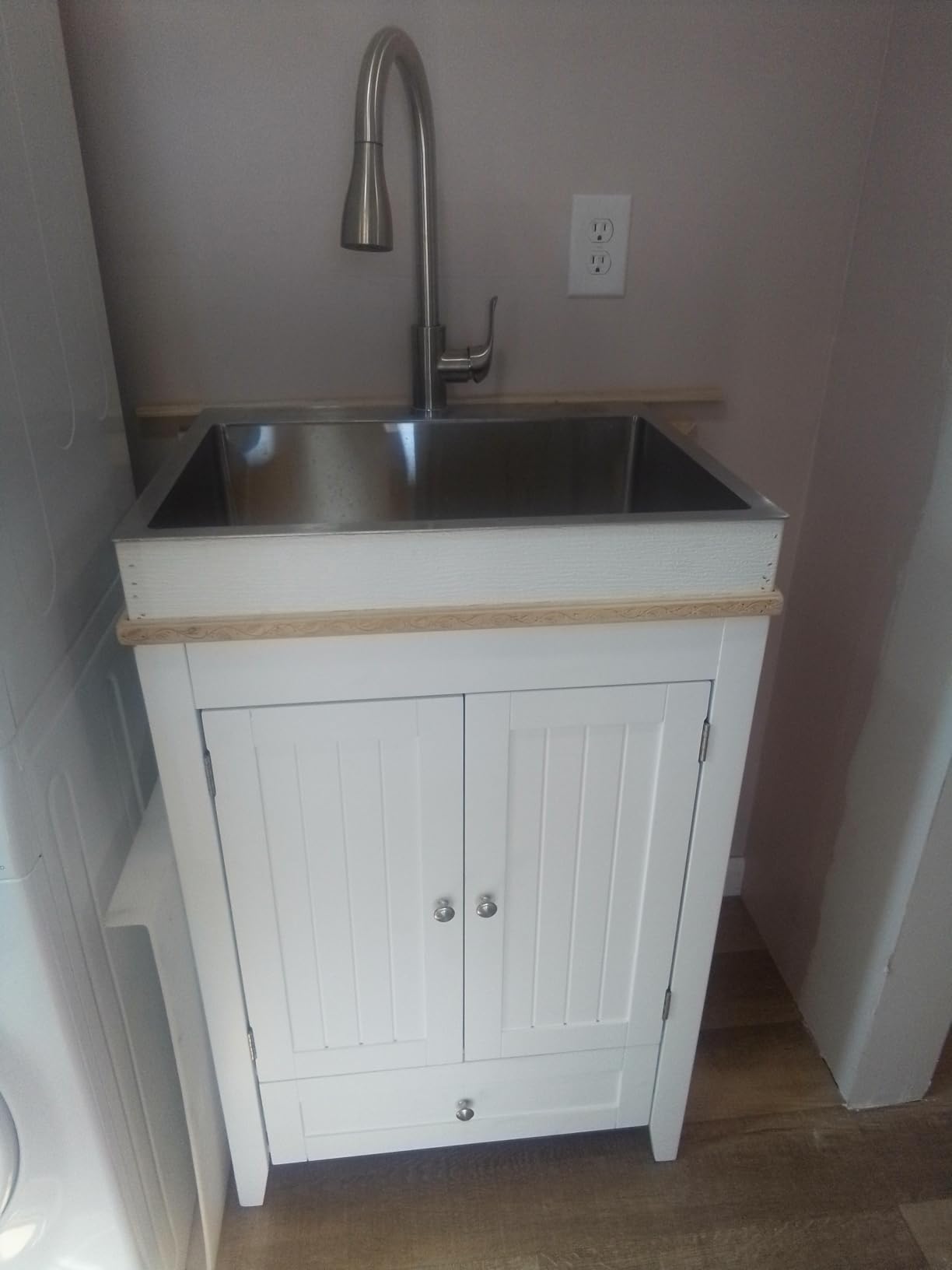 VINGLI 24-Inch Laundry Sink with Cabinet and Pull-Out Sprayer Faucet, Stainless Steel Utility Sink with Cabinet, Grey Cabinet with Sink for Laundry & Utility Room, Kitchen, Bathroom, Basement customer photo 1