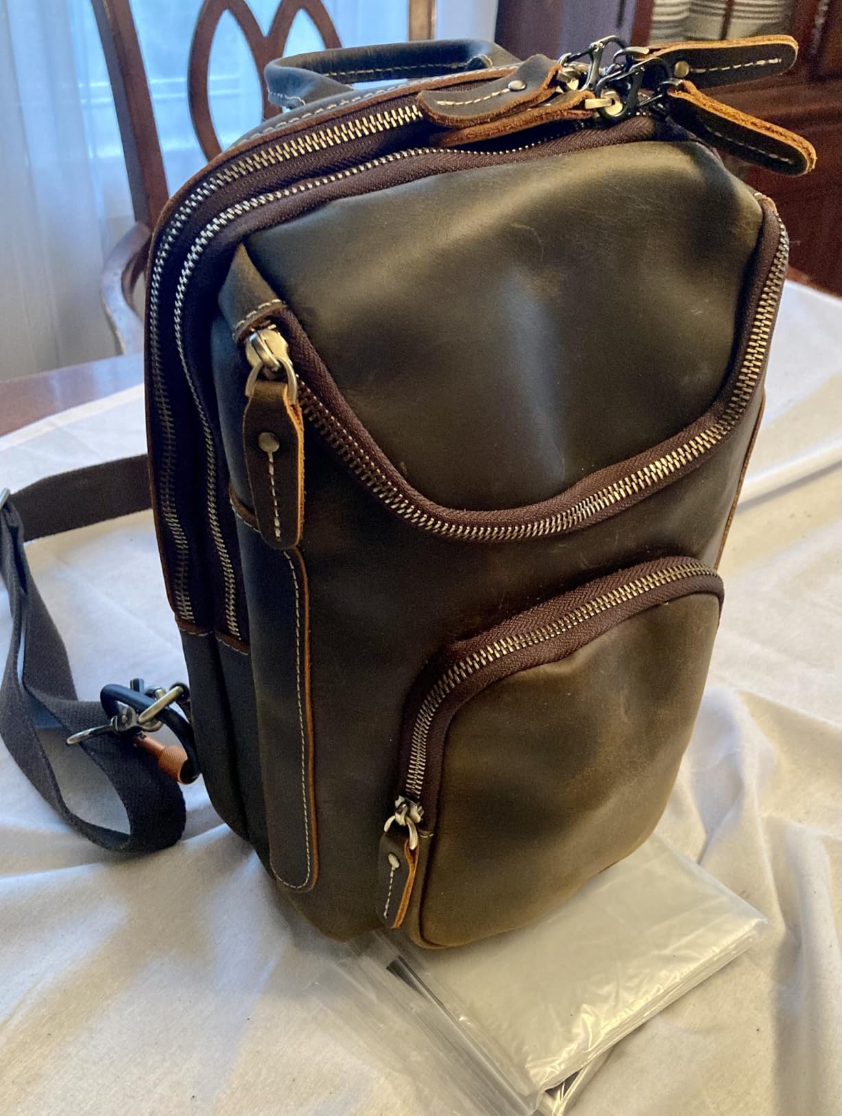 LANNSYNE Vintage Full Grain Leather Sling Bag Crossbody Chest Daypack customer photo 1