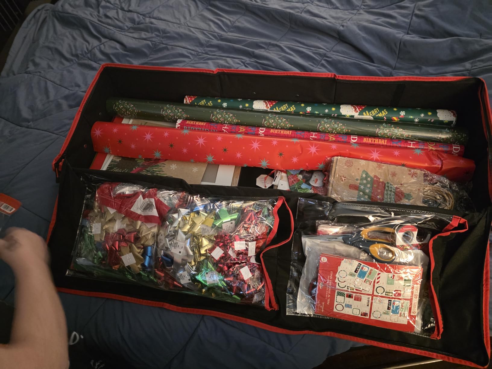 ZOBER Wrapping Paper Storage, Gift Wrapping Organizer Storage, Black/White | 600D Oxford, 40 in gift wrap storage, christmas wrapping paper storage, fits 24 rolls, pockets for bows, tags and ribbons customer photo 2