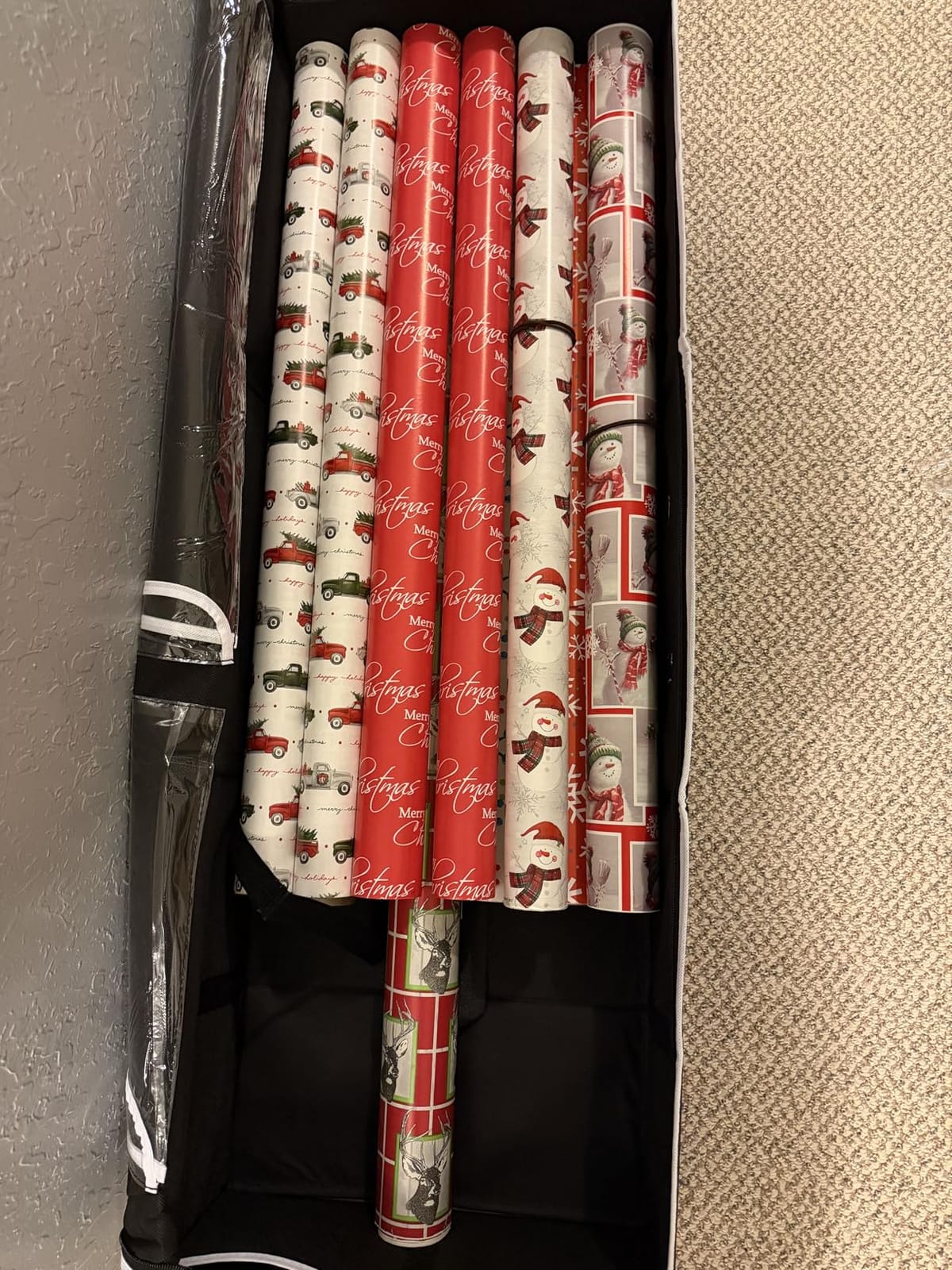 Premium Wrapping Paper Organizer Storage | Gift Wrap Holder With Extra Pockets for Christmas Decorations, Reinforced Handles, Heavy Duty, Ultra-Durable, Tear-Proof Fabric - Fits Up to 27 Rolls (Black) customer photo 1