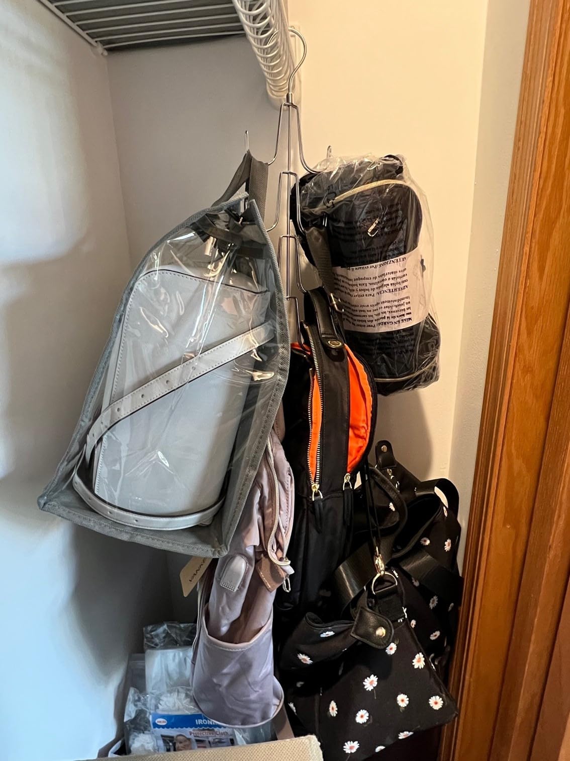 ZEDODIER 2 Pack Purse Hanger, Purse Organizer for Closet, Holds 12 Bags | Metal Hanging 12 Hooks Handbag Holder for Bag Storage, 360° Rotating Design Keeps Purses Visible and Easy to Access, Silver customer photo 2
