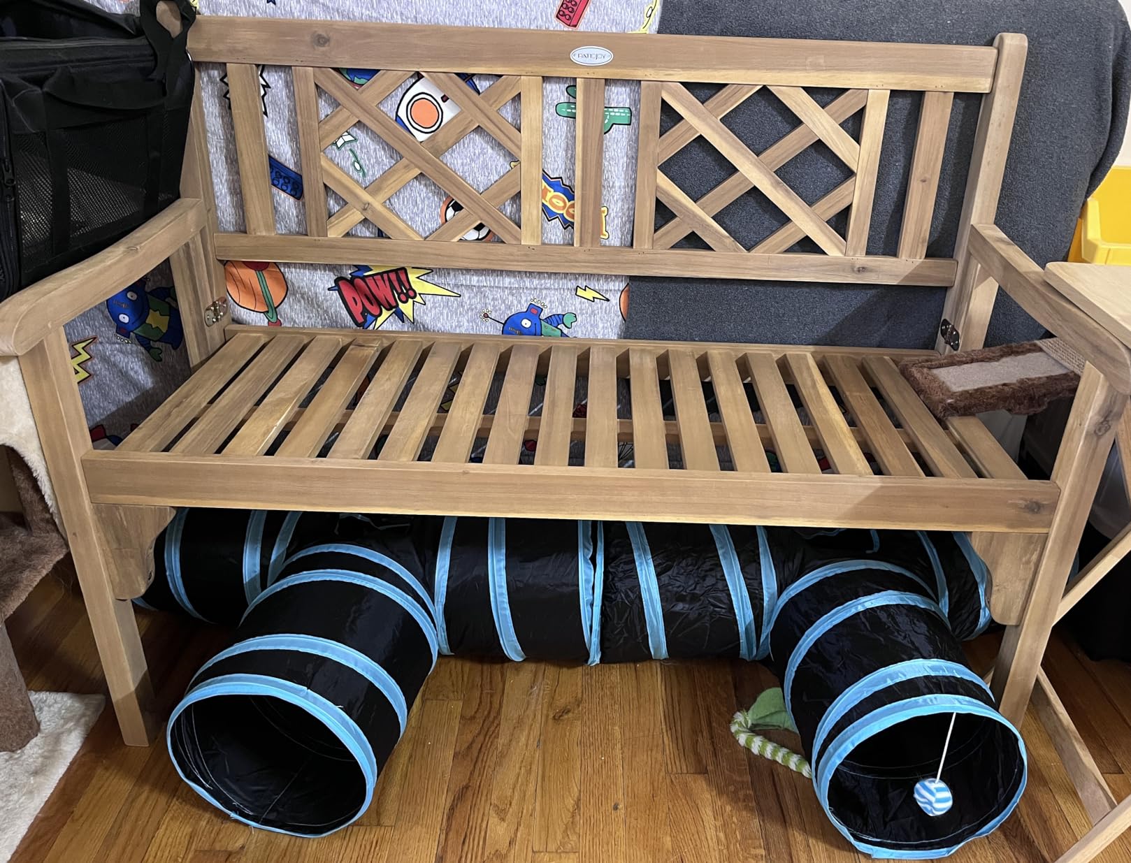 Tangkula Folding Outdoor Wood Garden Bench, Foldable Acacia Wood Patio Bench with Wide Curved Armrest & Backrest, Outside 2-Person Loveseat Chair for Entryway, Yard, Deck, Balcony & Park customer photo 1