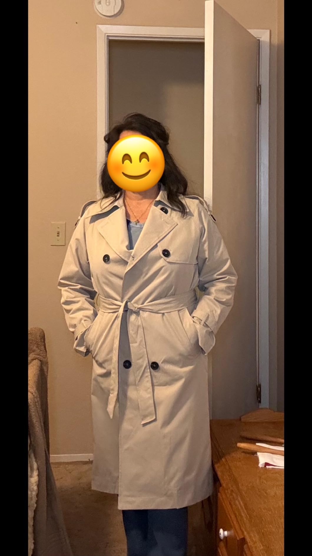 Womens Long Trench Coat Double Breasted Windproof Overcoat With Belt customer photo 2