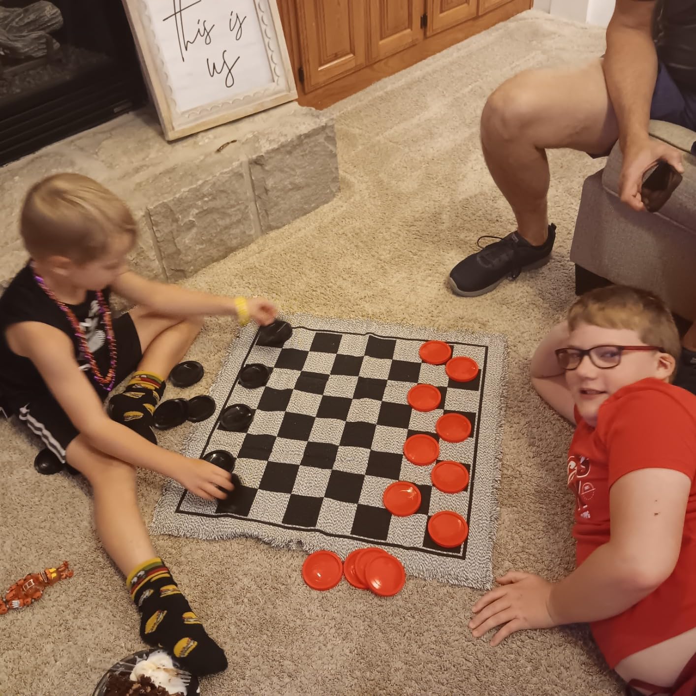 3-in-1 Vintage Giant Checkers, Tic, Tac, Toe, with Reversible Mat, 24 Chips, Family Board Game, Lawn Game, BBQ Party Favor, Indoor and Outdoor Activity for Kids and Adults customer photo 2