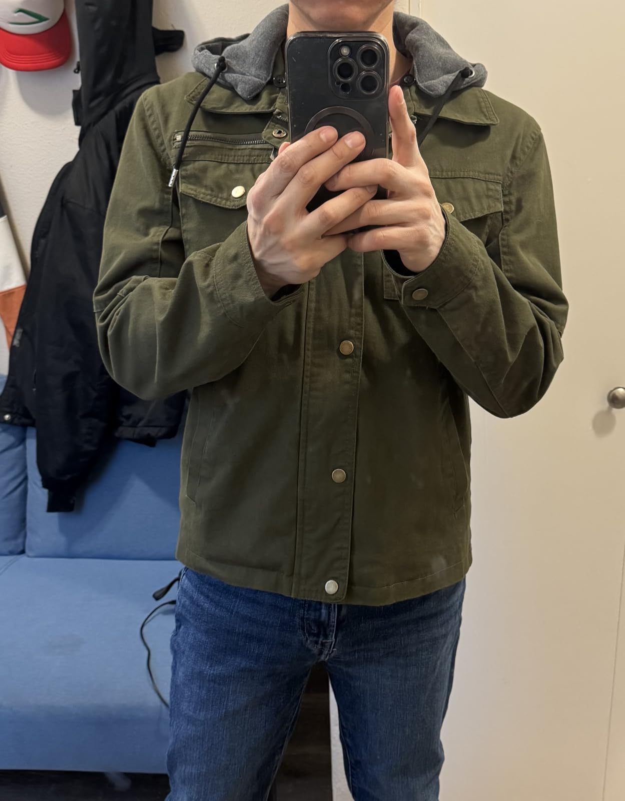 Pursky Men's Canvas Cotton Military Casual Field Jacket Outerwear With Removable Hood customer photo 2