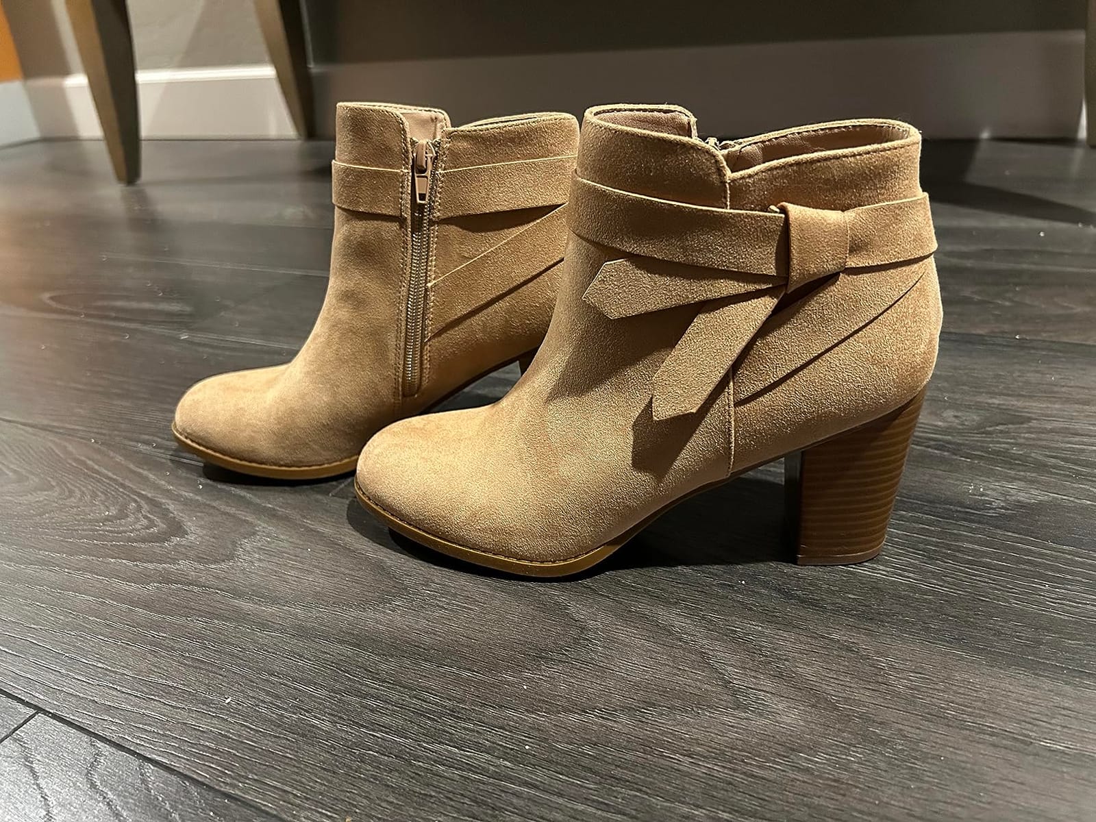 PiePieBuy Women's Tie Knot Chelsea Pump Ankle Boots Closed Toe Stacked Heel Booties Shoes customer photo 1