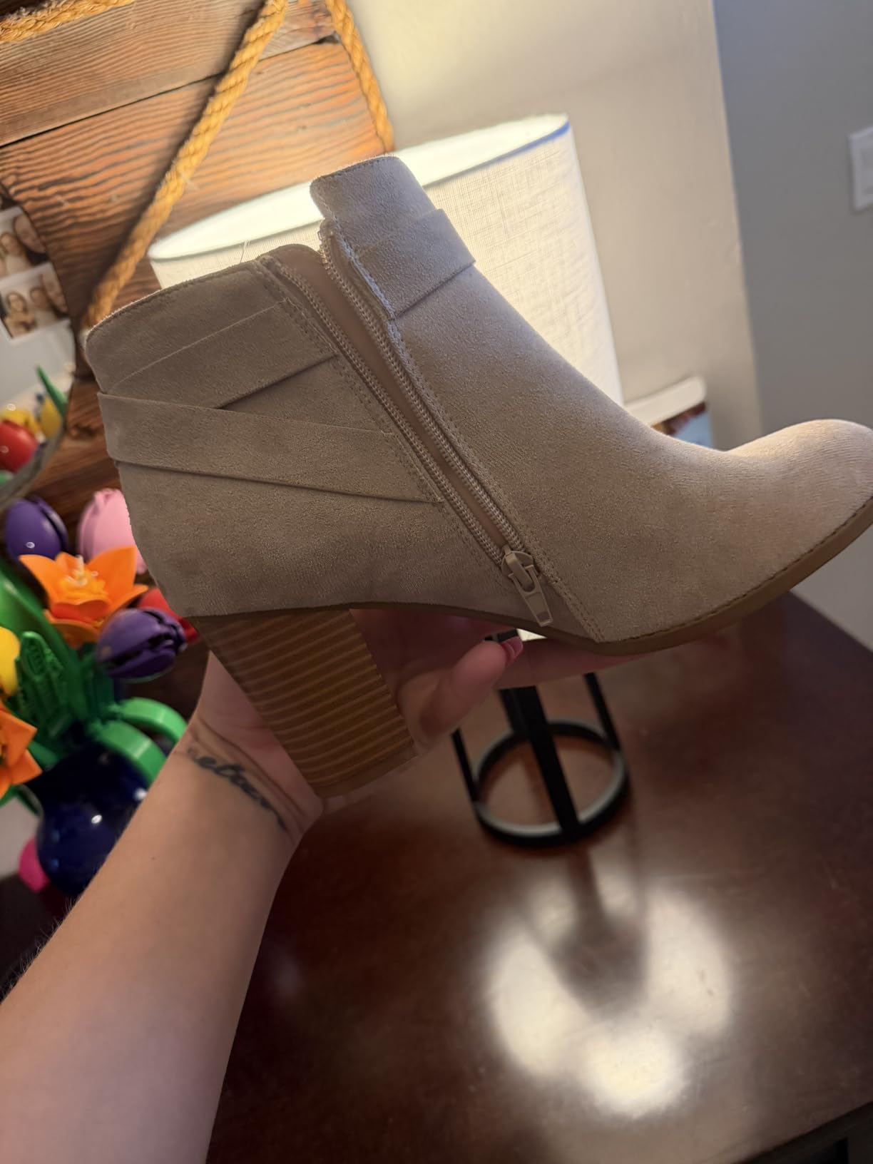 PiePieBuy Women's Tie Knot Chelsea Pump Ankle Boots Closed Toe Stacked Heel Booties Shoes customer photo 2