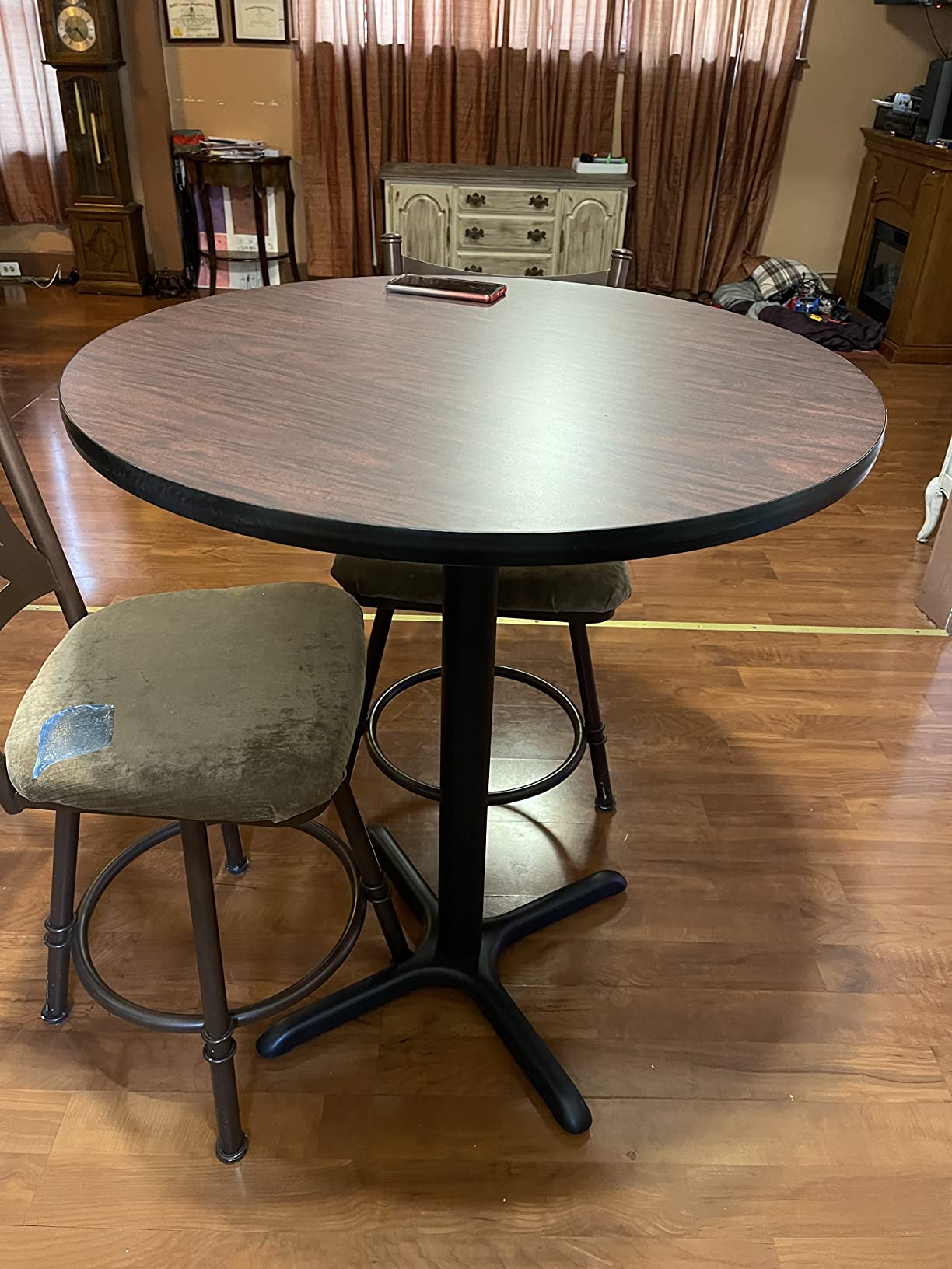 OEF Furnishings OEFCT13636XBMY Premium Commercial-Grade Restaurant and Breakroom Cafe Table (Round, 36 in Diameter, 42 in Bar Height, X-Base, Black Frame, Mahogany Laminate) customer photo 1