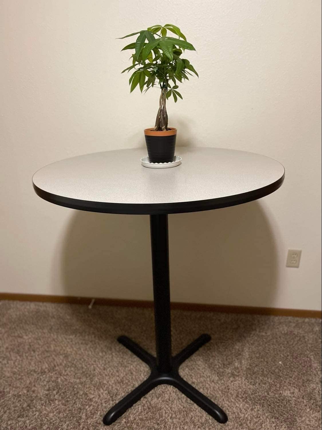OEF Furnishings OEFCT13636XBMY Premium Commercial-Grade Restaurant and Breakroom Cafe Table (Round, 36 in Diameter, 42 in Bar Height, X-Base, Black Frame, Mahogany Laminate) customer photo 2