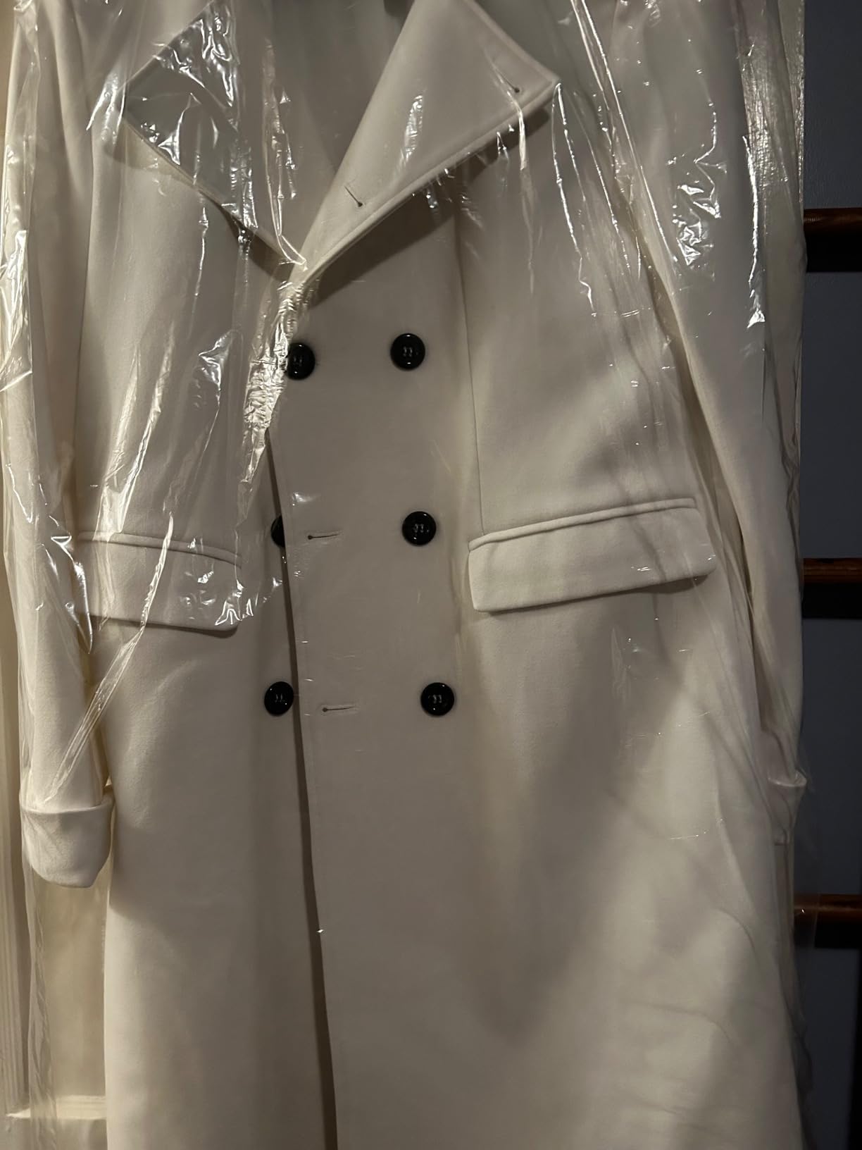 Ebifin Men's Notch Lapel Double Breasted Long Trench Coat Casual Cotton Blend Peacoat customer photo 2