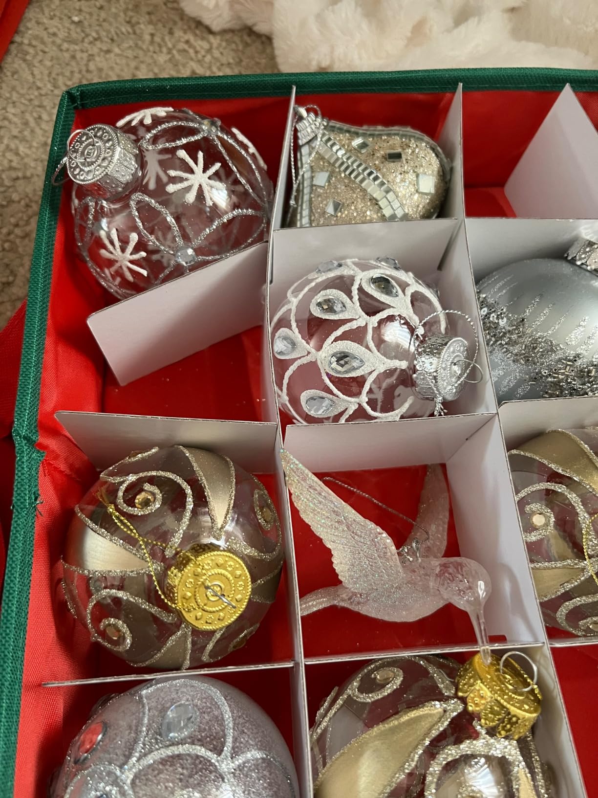 MaidMAX Ornament Storage Box, Christmas Ornament Storage, Ornament Storage | 64 Christmas Balls Storage Containers with Adjustable Dividers, Zippered Closure, 4 Removable Trays, 600D Oxford, 13x13x13