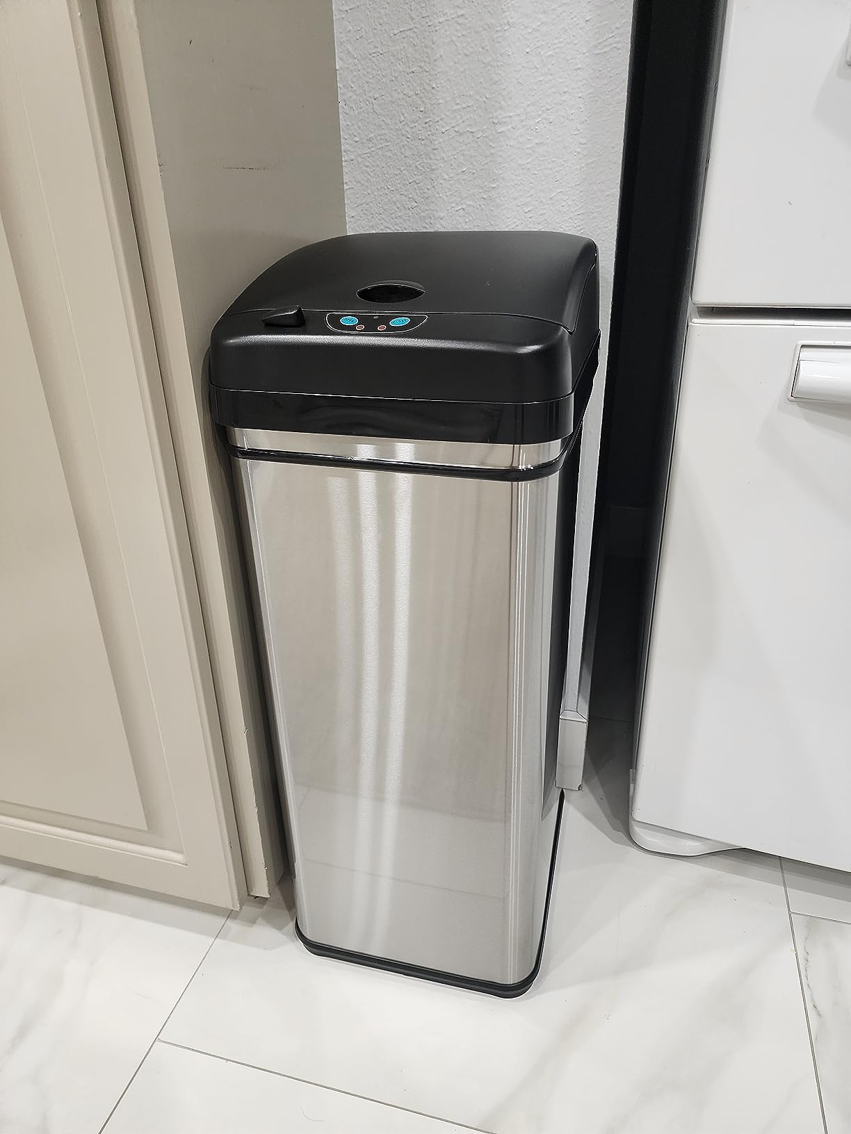 iTouchless New Model 13 Gallon Sensor Trash Can with Advance AbsorbX Odor Filter & Pet-Proof Lid Lock, Stainless Steel Kitchen Garbage Bin for Home, Office, Business, Battery & AC Adapter Not Included customer photo 1