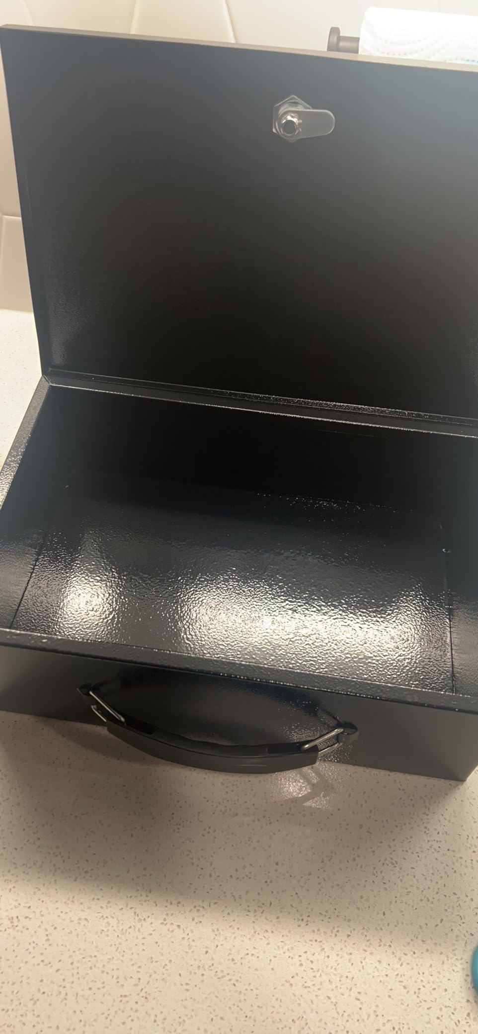 KYODOLED Fireproof Document Box with Key Lock, Small Lock Boxes for Personal Items, Fire and Water Resistance, Fireproof Safe Box for Documents, Jewelry, Passport, Cash, 12.6'' x 8.3'' x 3.58'' Black customer photo 1