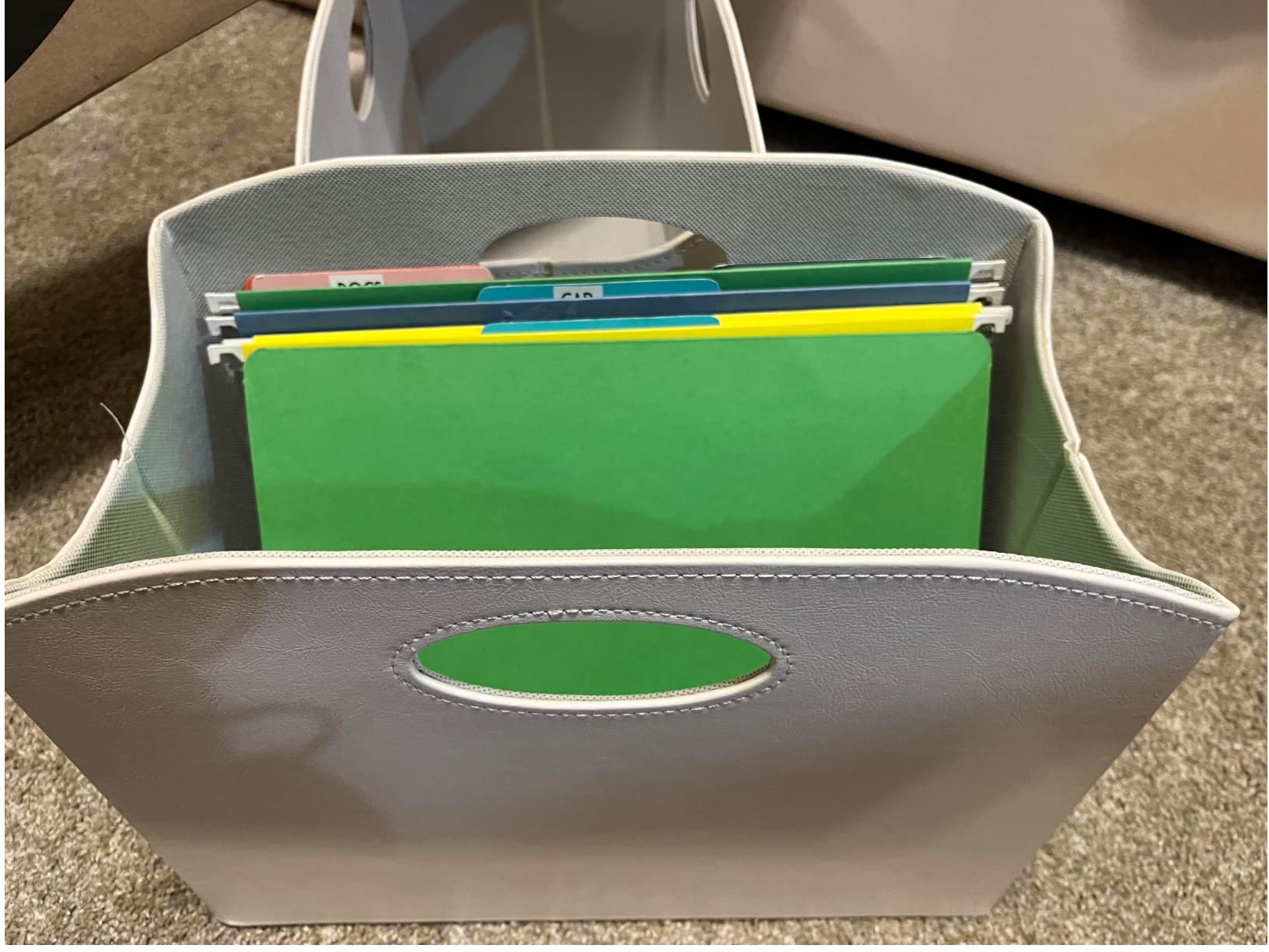 EZDeco Magazine Holder Foldable Magazine Rack Floor PU Leather File Holder Newspaper Book Storage Basket Document File Folder Organizer for Office Home (White-1) customer photo 2