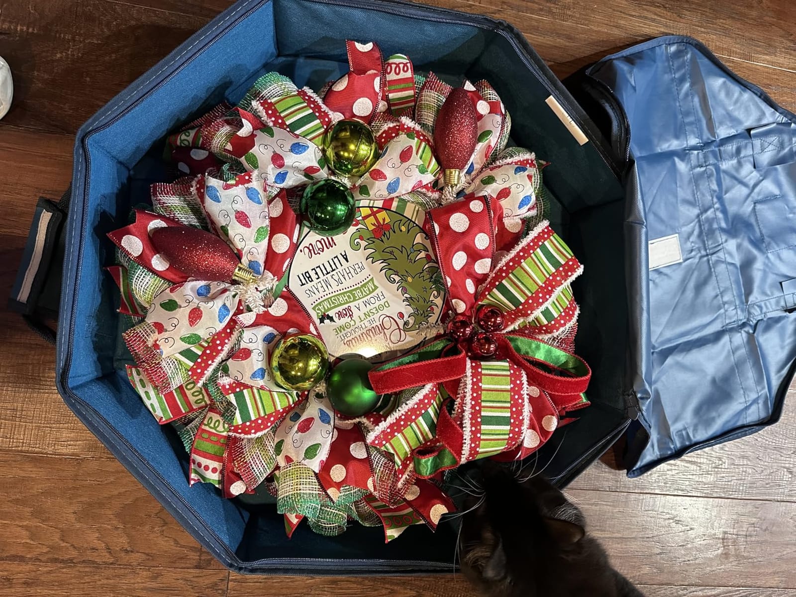 Hearth & Harbor Wreath Storage Container - Hard Shell Christmas Wreath Storage Bag with Interior Pockets, Dual Zipper and Handles - 36
