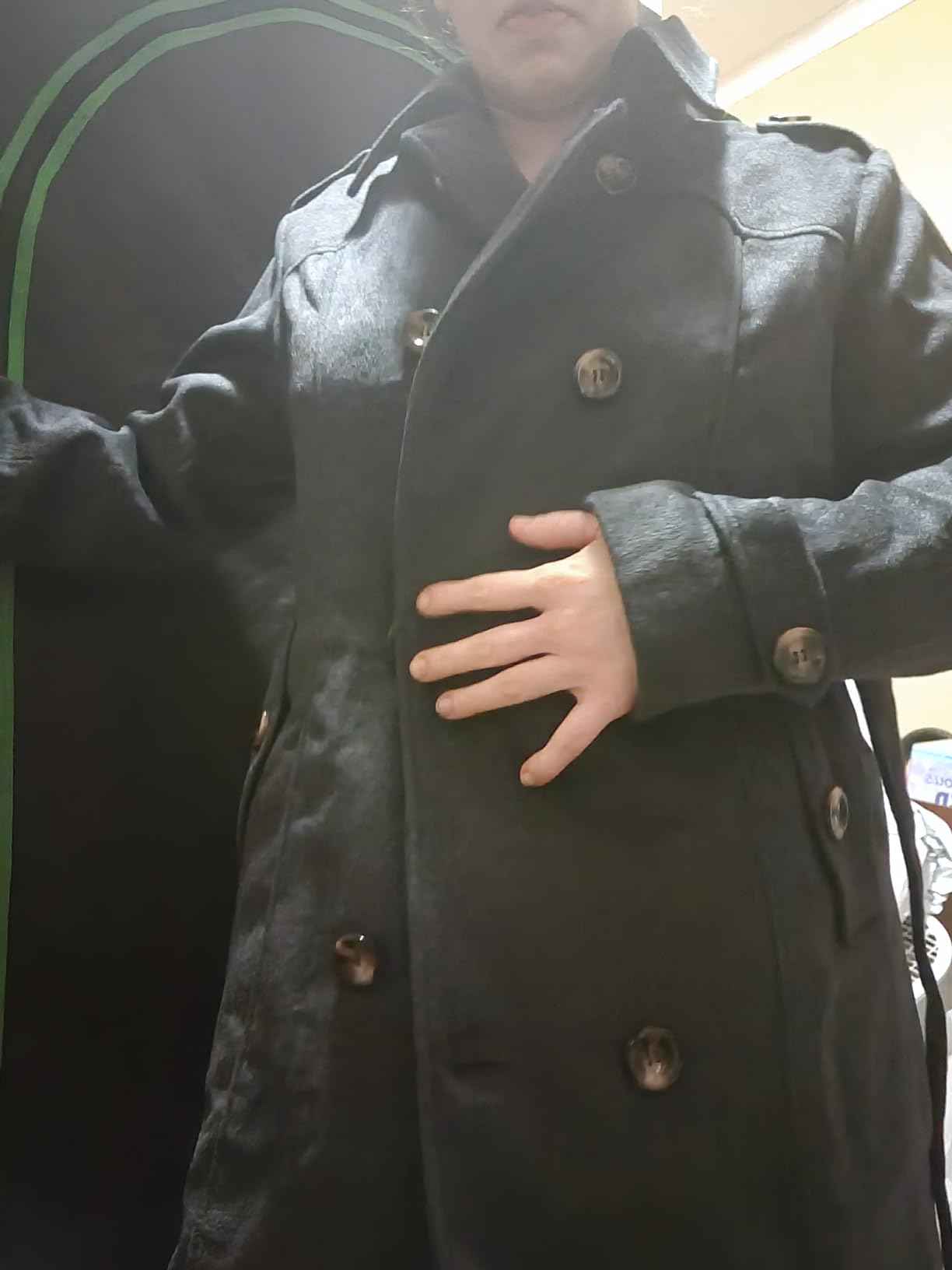 wantdo Women's Double Breasted Pea Coat Winter Mid-Long Trench Coat customer photo 1