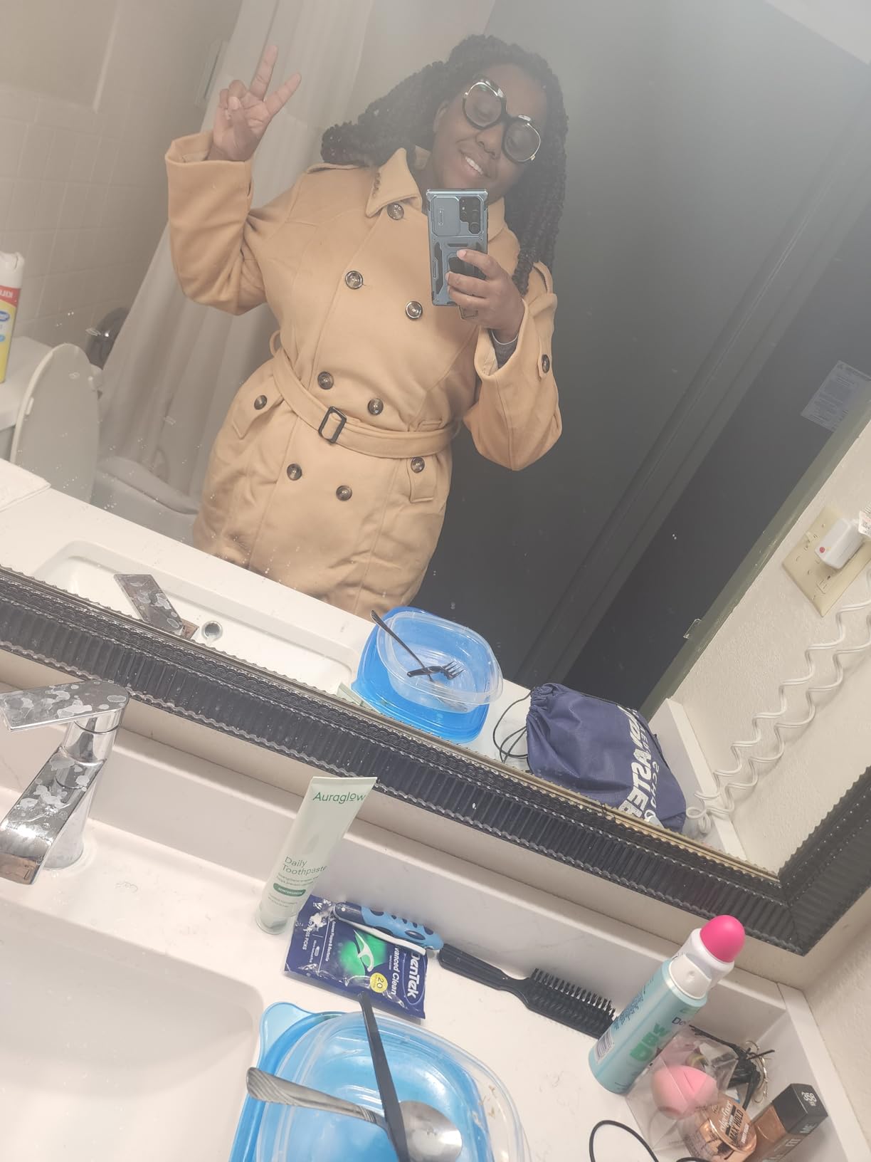 wantdo Women's Double Breasted Pea Coat Winter Mid-Long Trench Coat customer photo 2
