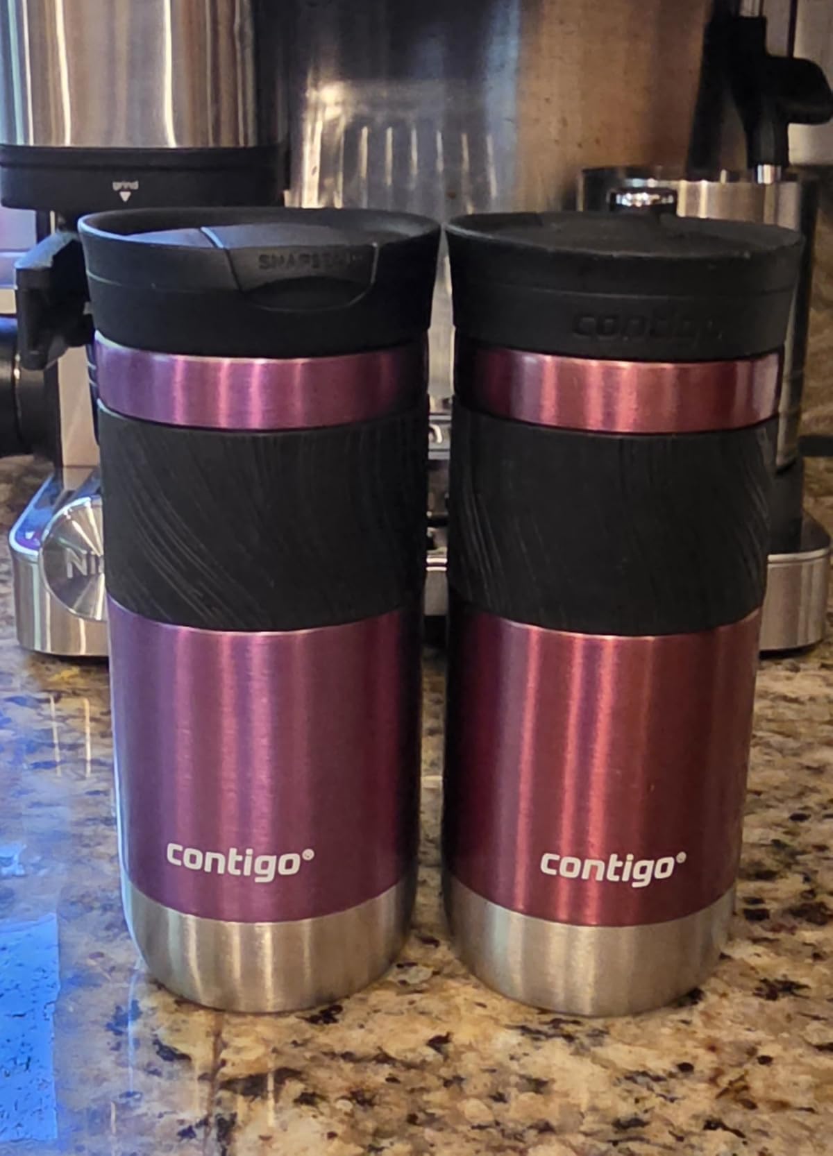 Contigo SNAPSEAL Insulated Stainless Steel Travel Mug with Grip 20oz. Blue Corn Transparent Satin & Midnight Berry customer photo 1