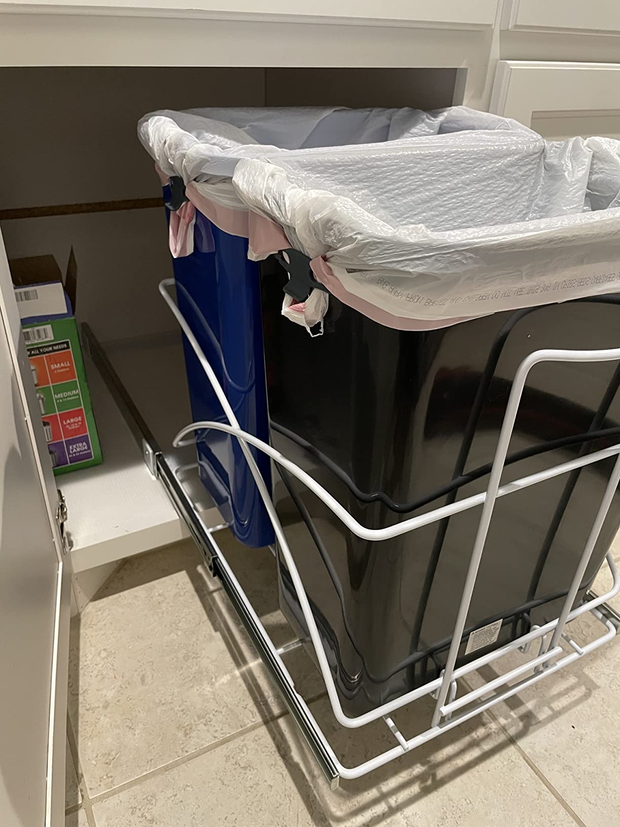 Home Zone Living 15 Gallon Pull Out Dual Kitchen Trash Can for Recycling and Trash, Under Sink in-Cabinet Design, 58 Liter Total Capacity customer photo 1