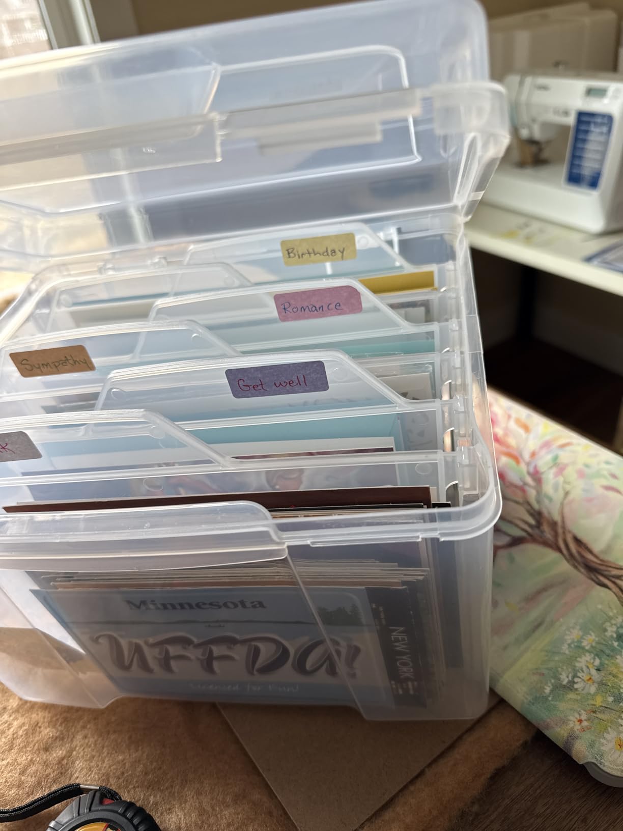 Greeting Card Storage & Organizer Box with 6 Removable Dividers for Holiday Birthday Get Well Cards Photos, Crafts, Scrapbooking(Clear) customer photo 2