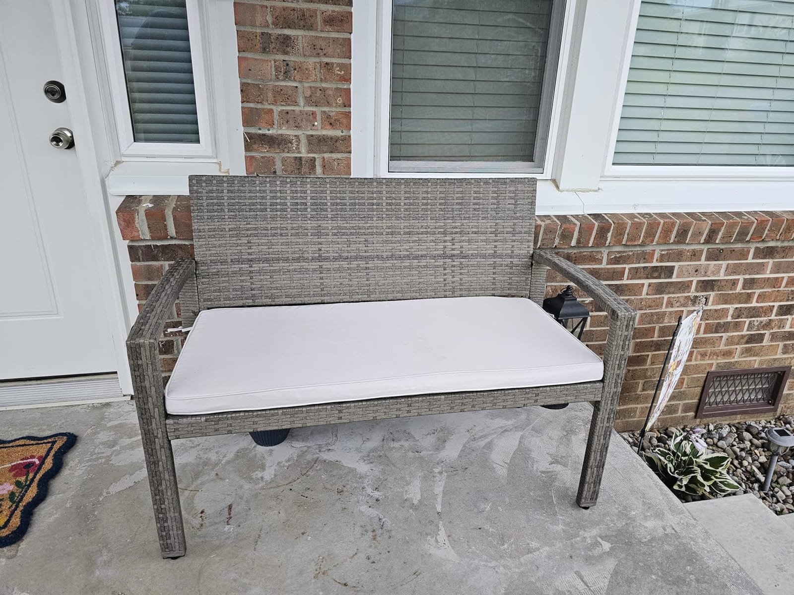 Best Choice Products Outdoor Bench 2-Person Wicker Garden Patio Benches Seating Furniture for Backyard, Porch w/Seat Cushion, 700lb Capacity - Gray/Navy customer photo 1